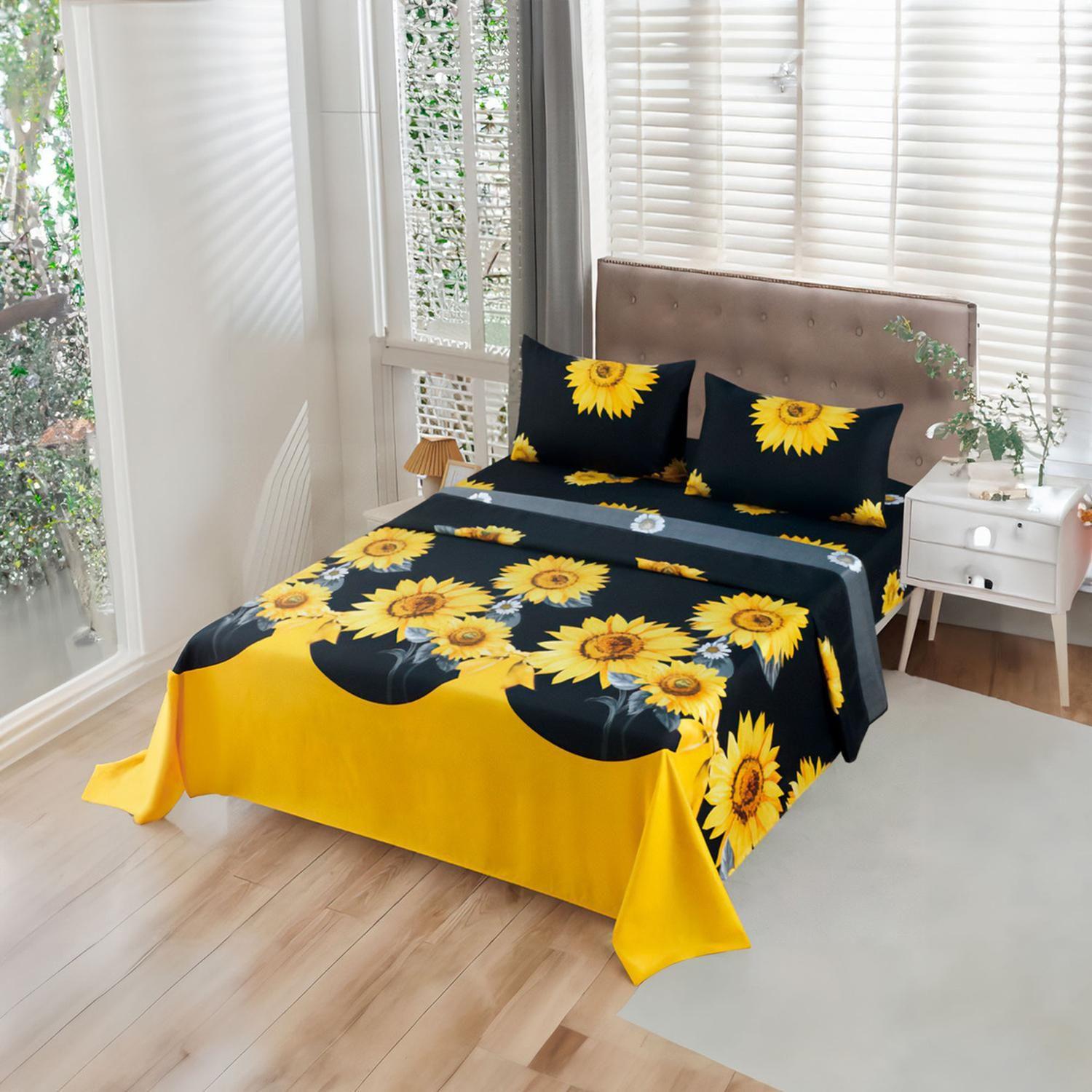 Juego De Sabanas 3.0 Algodon 200 Hilos Girasoles 592-1