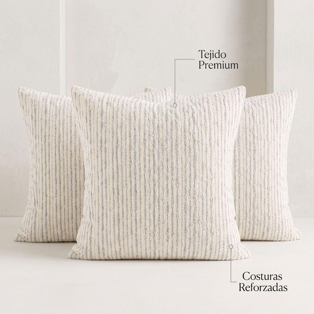 Pack 3 Fundas Cojín Chenille Líneas Gris 45x45 cm Modelo 785-3
