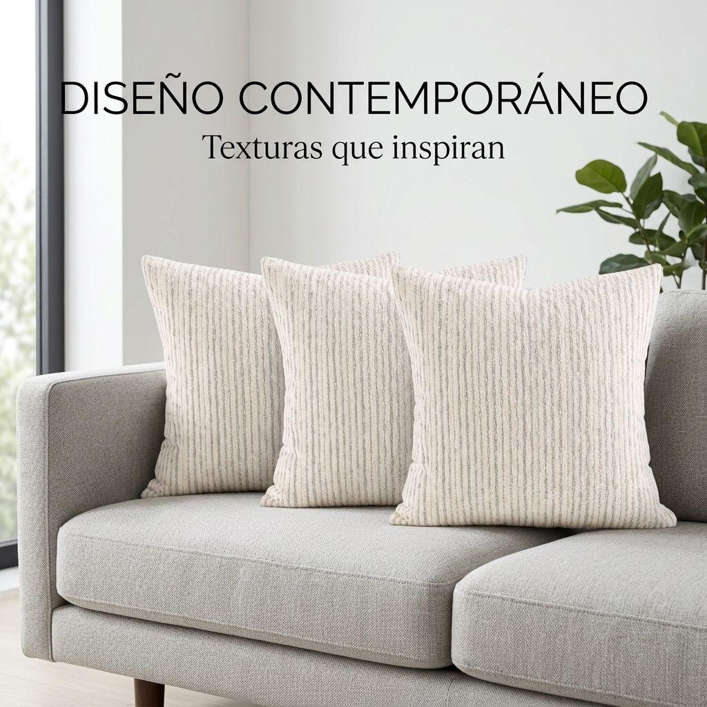 Pack 3 Fundas Cojín Chenille Líneas Gris 45x45 cm Modelo 785-4