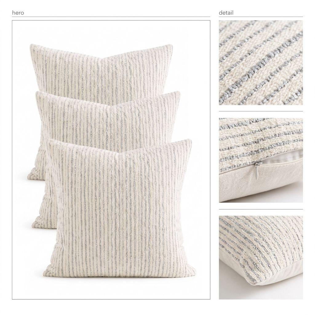 Pack 3 Fundas Cojín Chenille Líneas Gris 45x45 cm Modelo 785-5