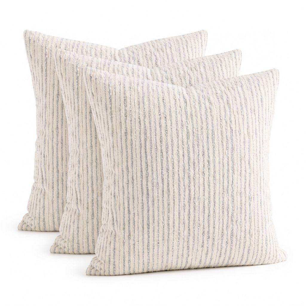 Pack 3 Fundas Cojín Chenille Líneas Gris 45x45 cm Modelo 785-6