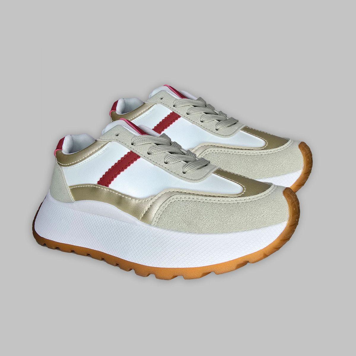 Zapatillas Plataforma Mujer | Blanco con Dorado Chic - 7685-2