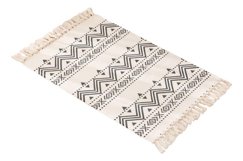 Bajada De Cama 60x90 Cm De Lino Con Diseño Étnico Negro 738-0