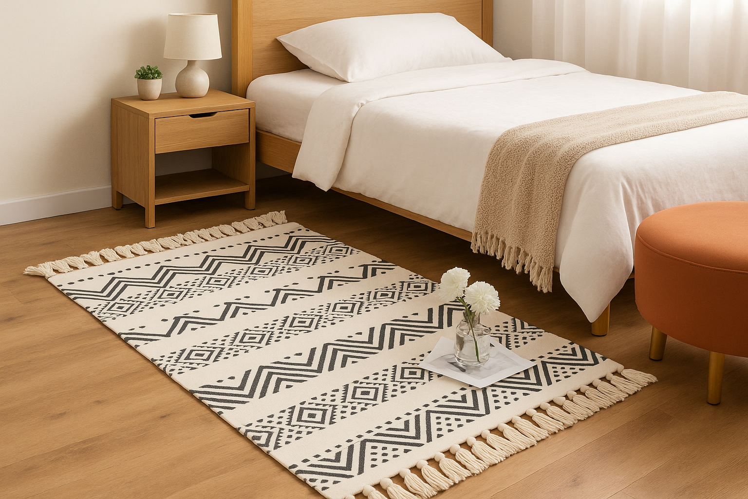 Bajada De Cama 60x90 Cm De Lino Con Diseño Étnico Negro 738-2
