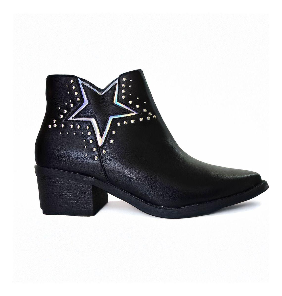 Botin De Mujer Diseño Estrella Comodos Negro -7670-1