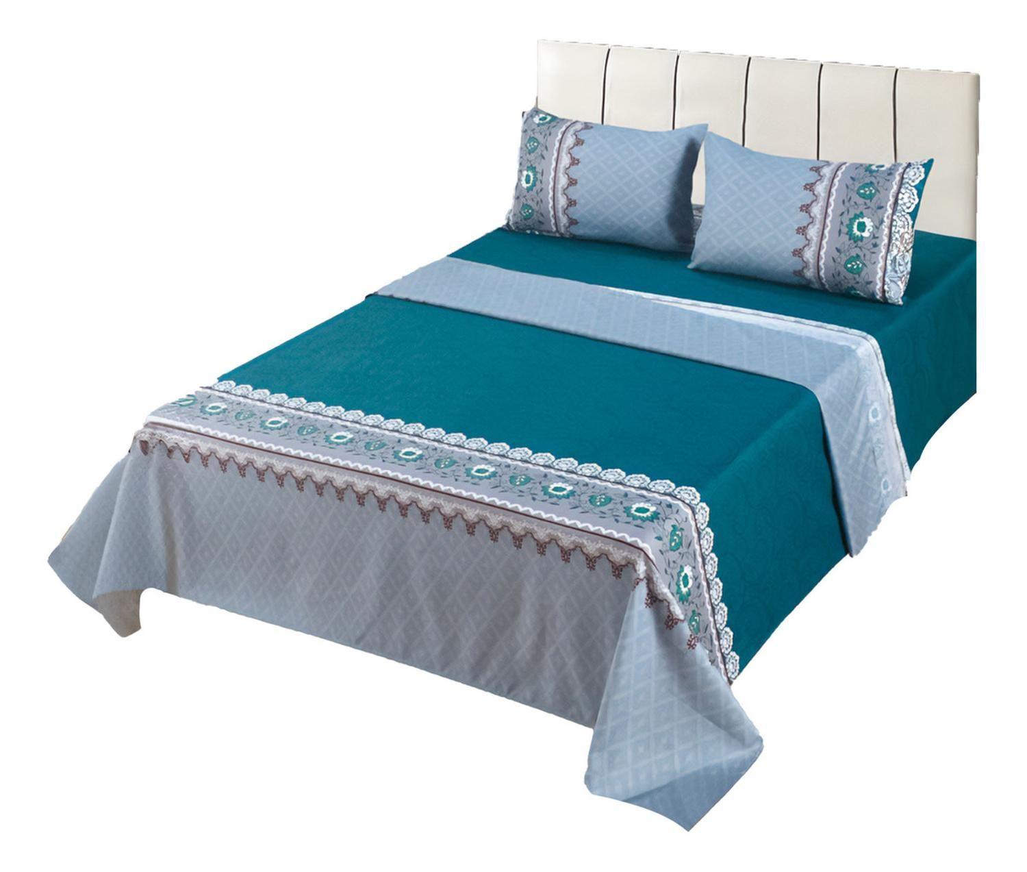 Juego De Sabanas 3.0 Algodon 200 Hilos Old Verde Gris 593-0