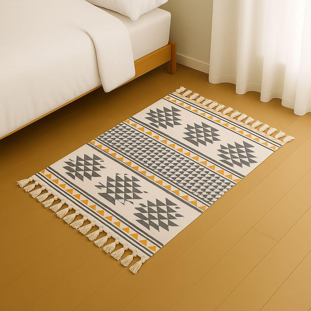 Bajada De Cama Elegante 60x90cm Lino Grueso Geométrico 734-1