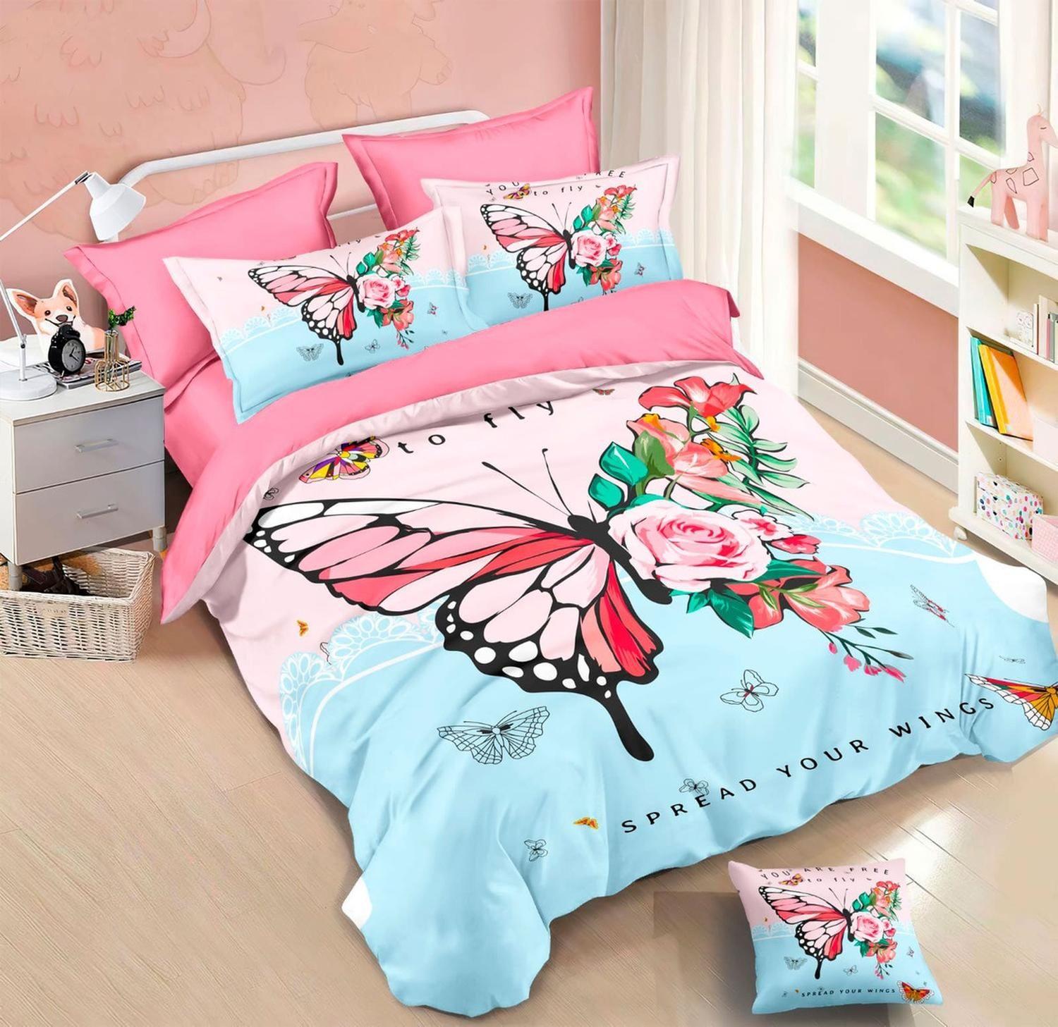 Cubrecama Quilt Verano 1.5 Plazas con Funda 50x70 -Diseño Mariposa 590-0