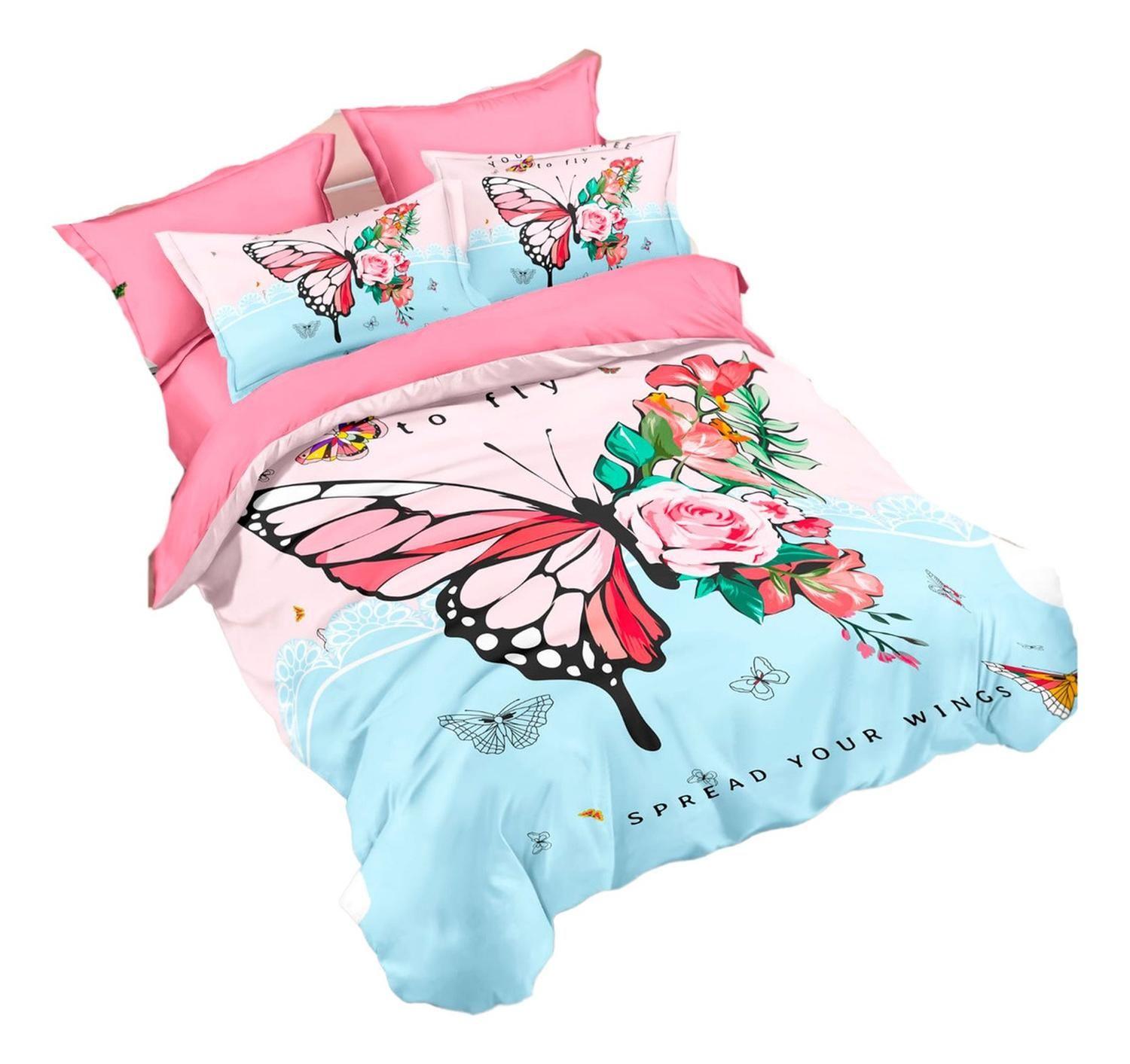 Cubrecama Quilt Verano 1.5 Plazas con Funda 50x70 -Diseño Mariposa 590-1