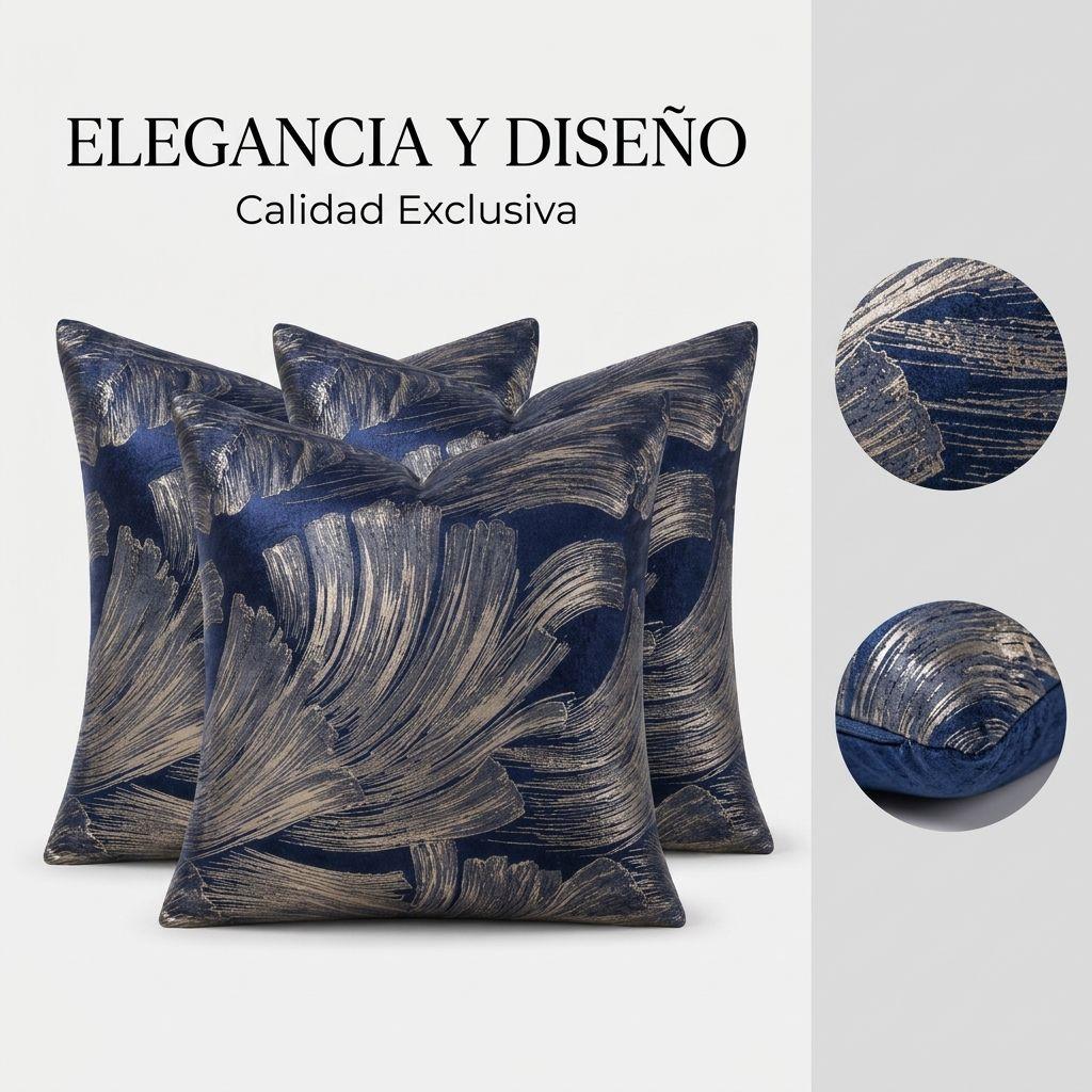 Fundas 3 Un De Cojin Satinada color Azul -  691 Diseño Moderno-6