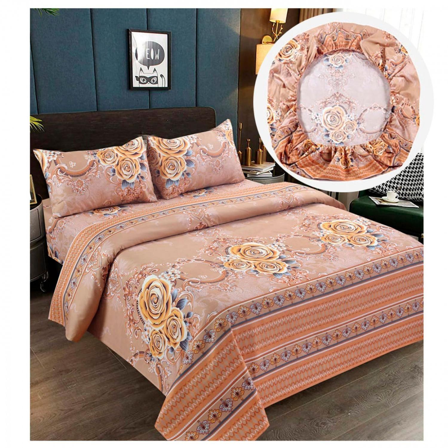 Sabanas Premium 1.5 Plazas 100% Algodón Naranja Flor-1