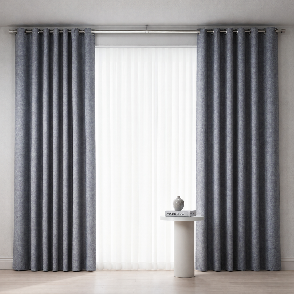 Cortina Decorativa Gris Oscuro Blackout Forro Negro N°102-0