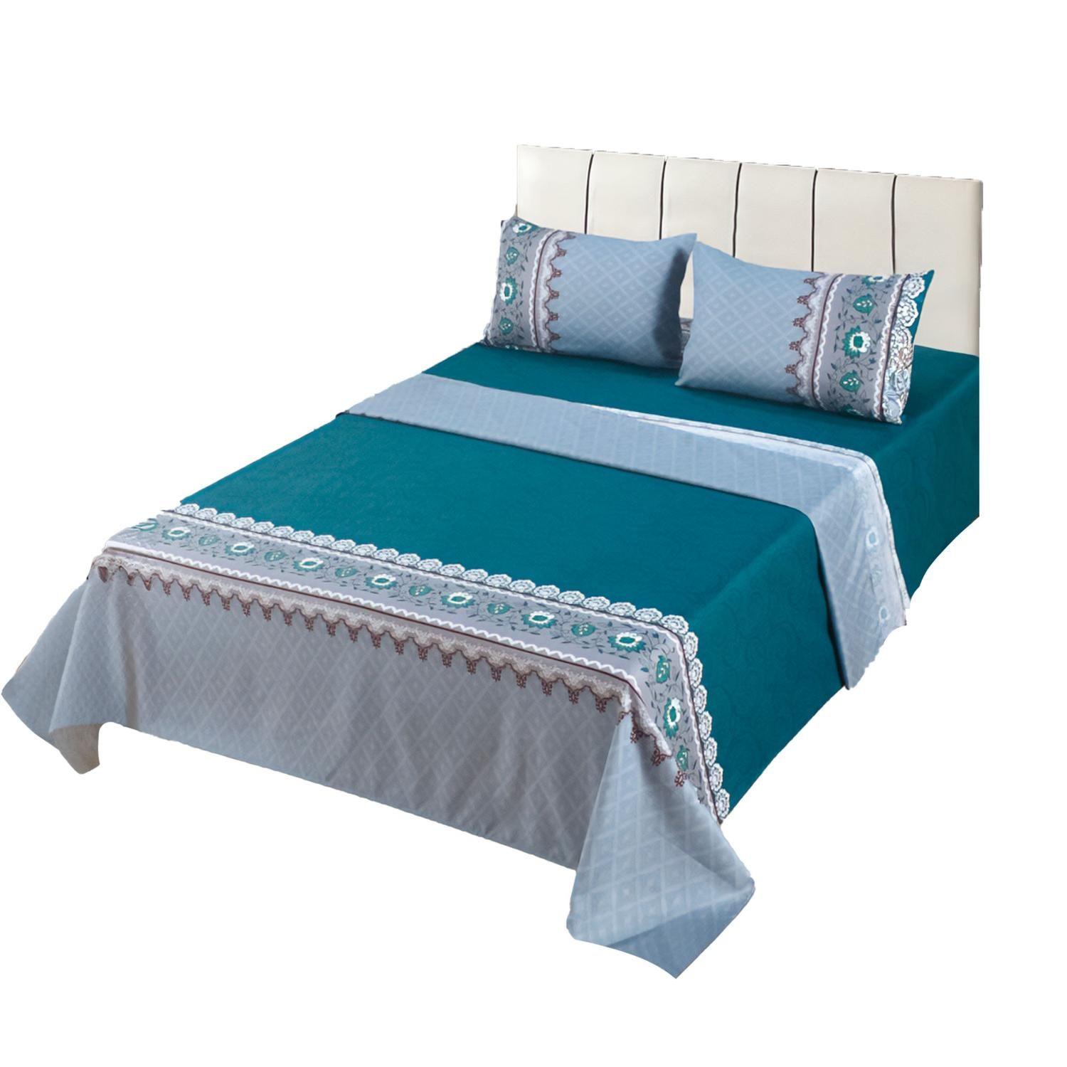 JUEGO DE SABANAS 2.0 ALGODON 200 HILOS OLD VERDE GRIS 593-0