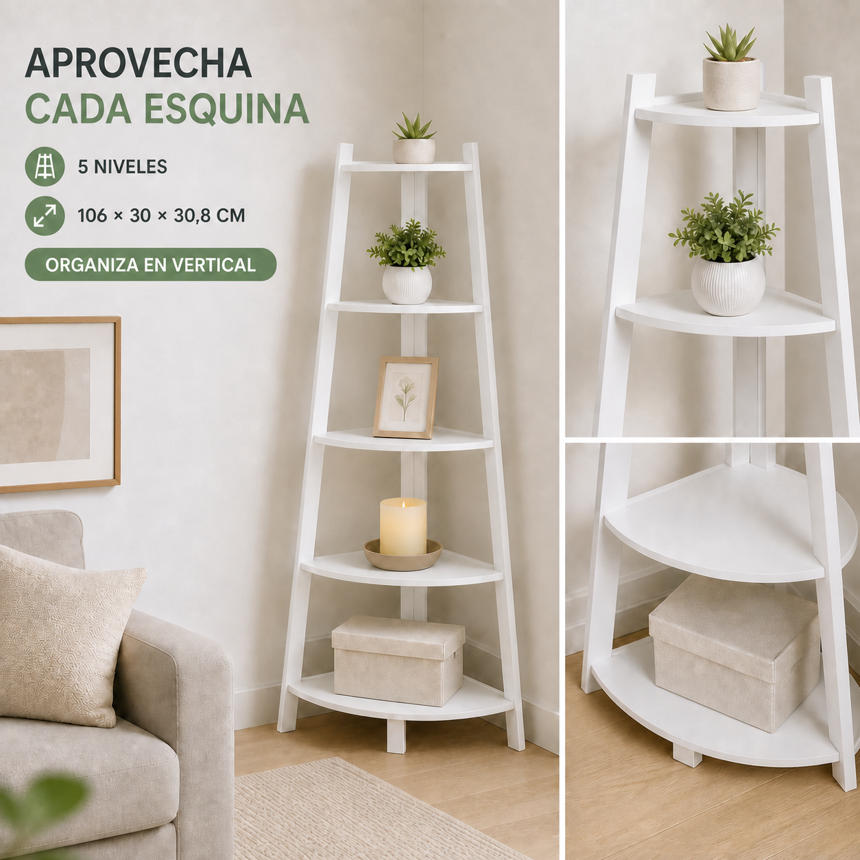 Mueble Esquinero Multiambiente 5 Niveles Blanco 106 Calidad Premium-5