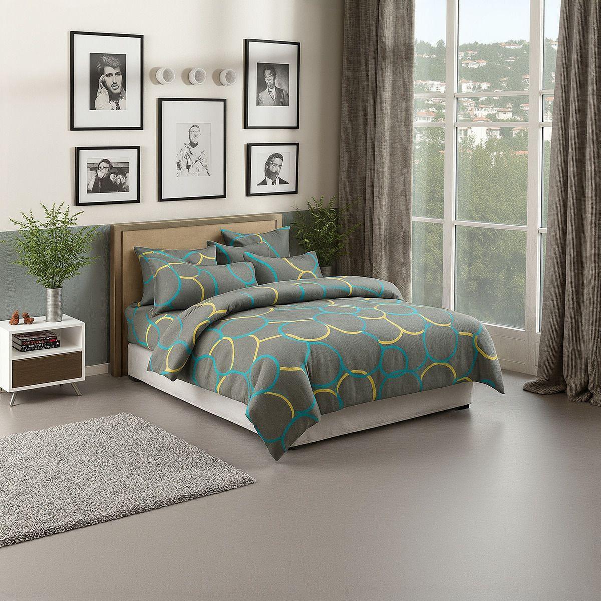 Juego Sábanas 1.5 Plazas | 800 Hilos Turquesa Fondo Gris - 829-2