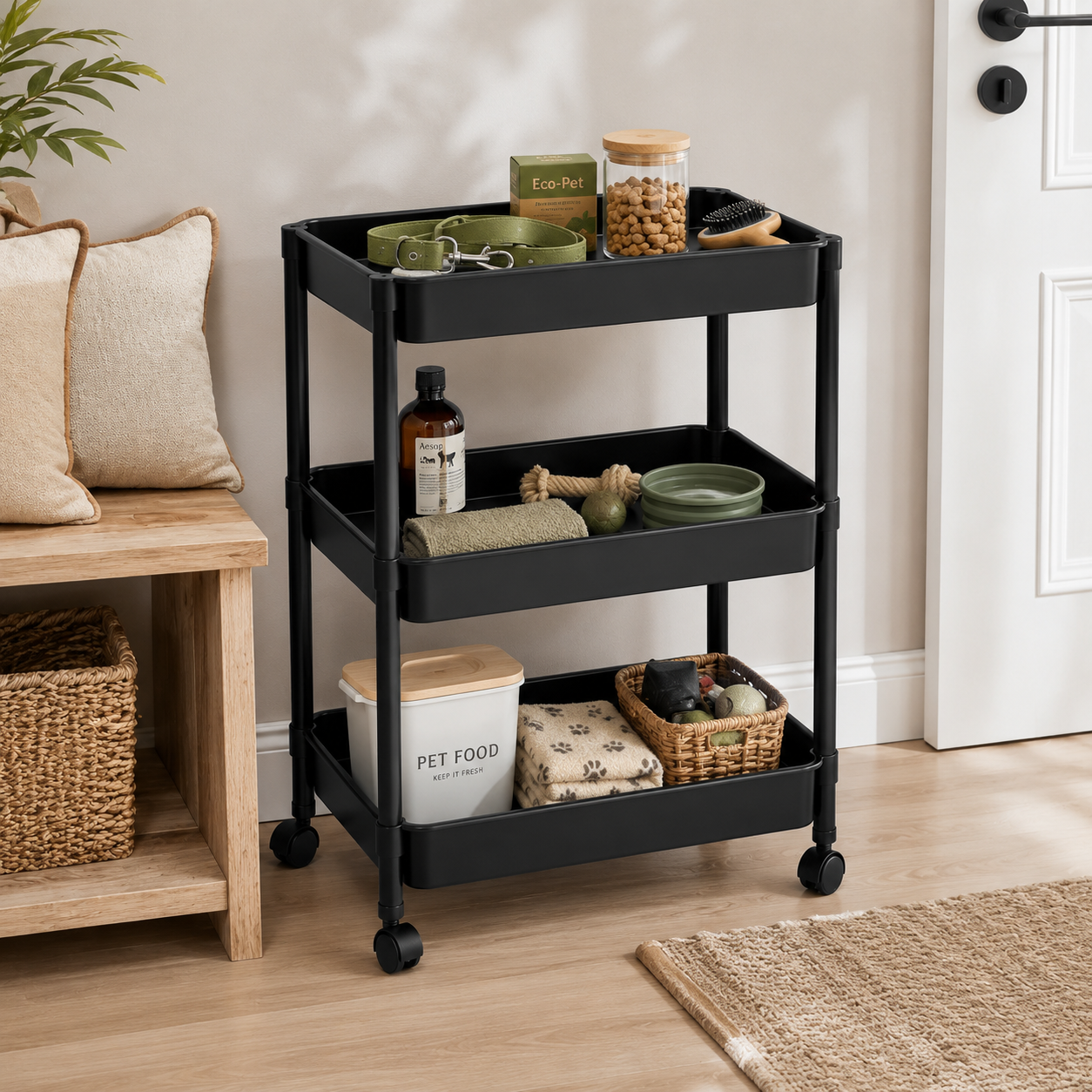Organizador Con Rueda 3 Niveles Negro Plastico 800-3