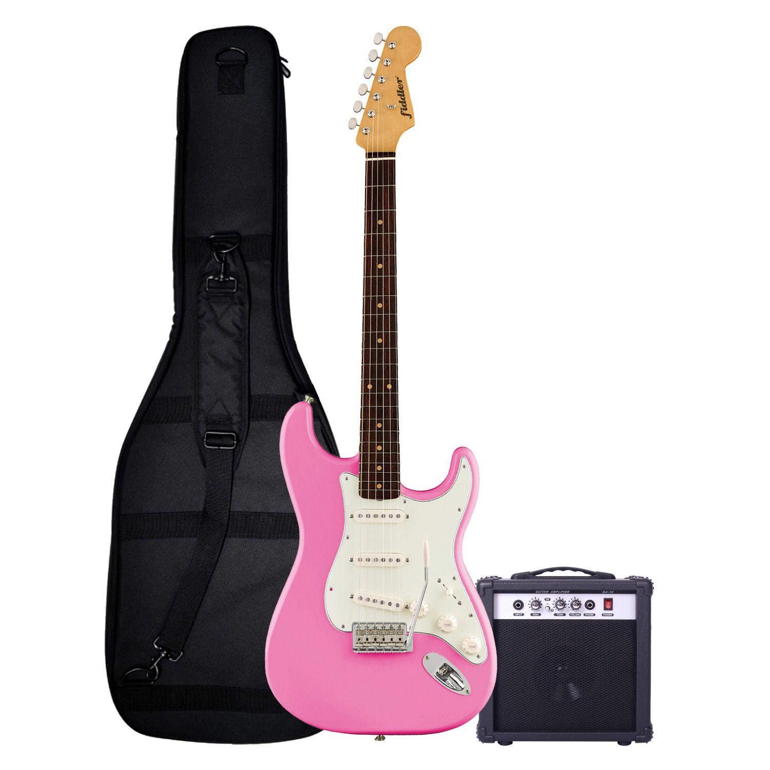 Combo Guitarra Eléctrica Rosada Fiddler + Amplificador 10W-0