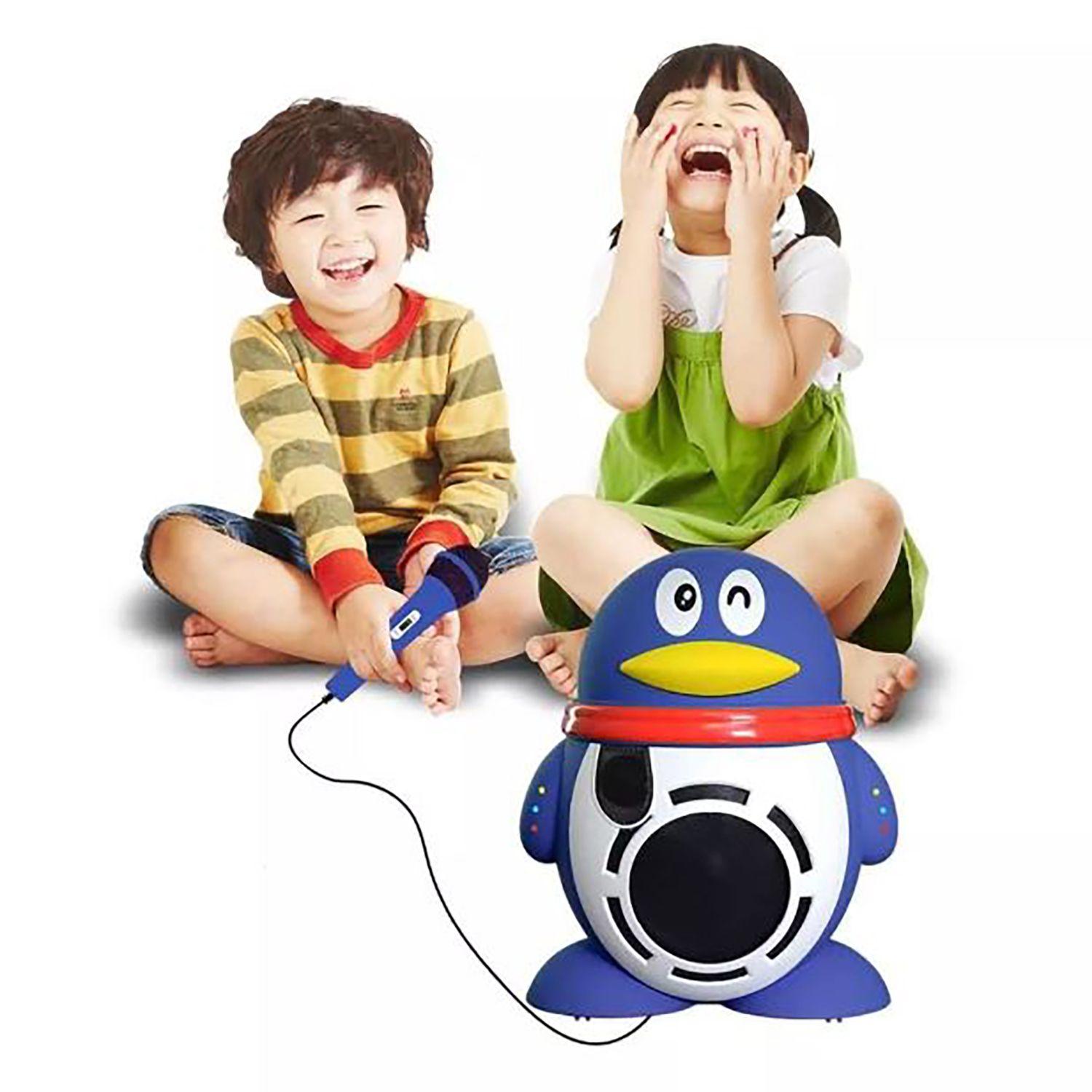 Parlante Karaoke Pingüino Portátil Para Niños Azul-2