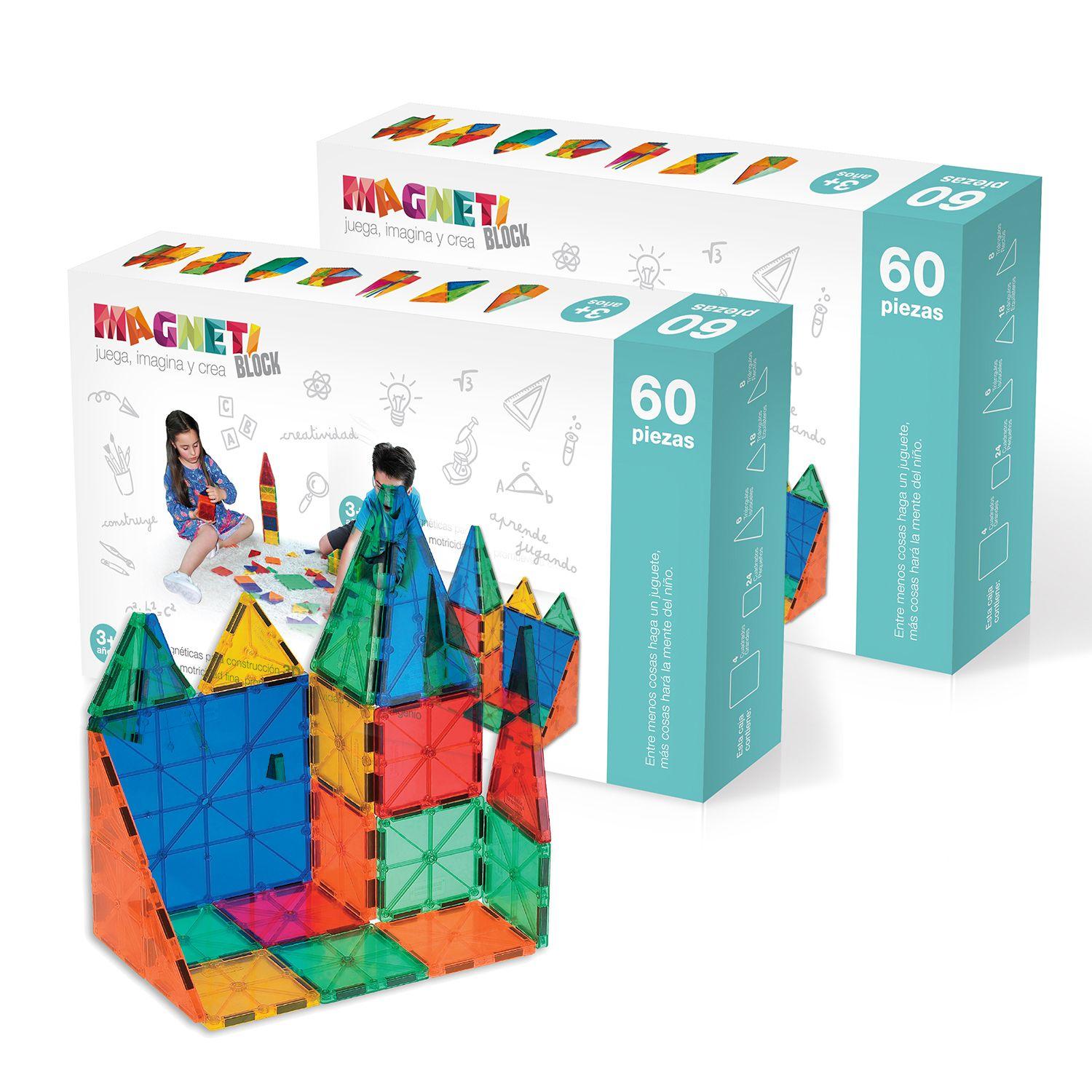Pack 2 Juguetes Bloques Magnéticos Magneti Block 60 Piezas-0