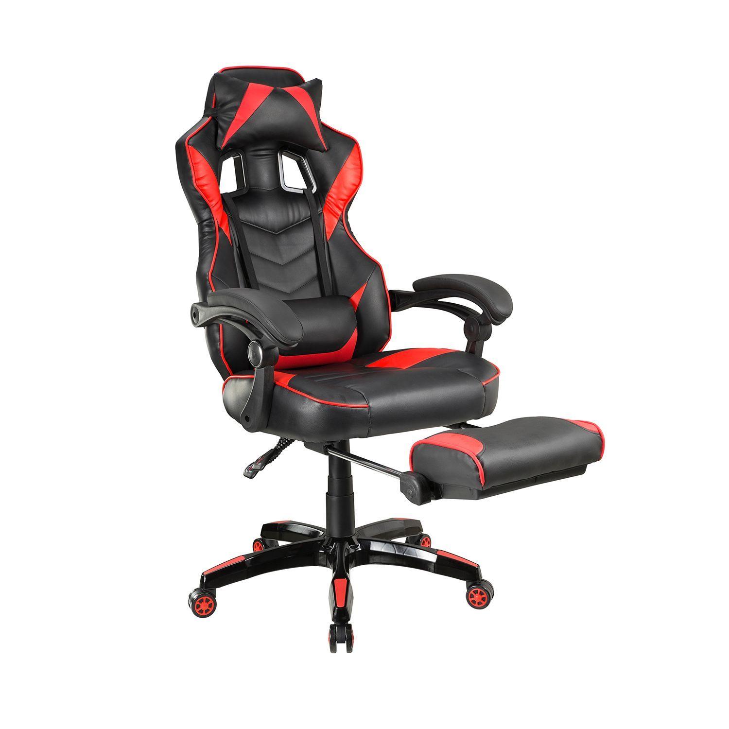 Silla Gamer Ergonómica Con Reposapiés Macrotel Negro/rojo-0
