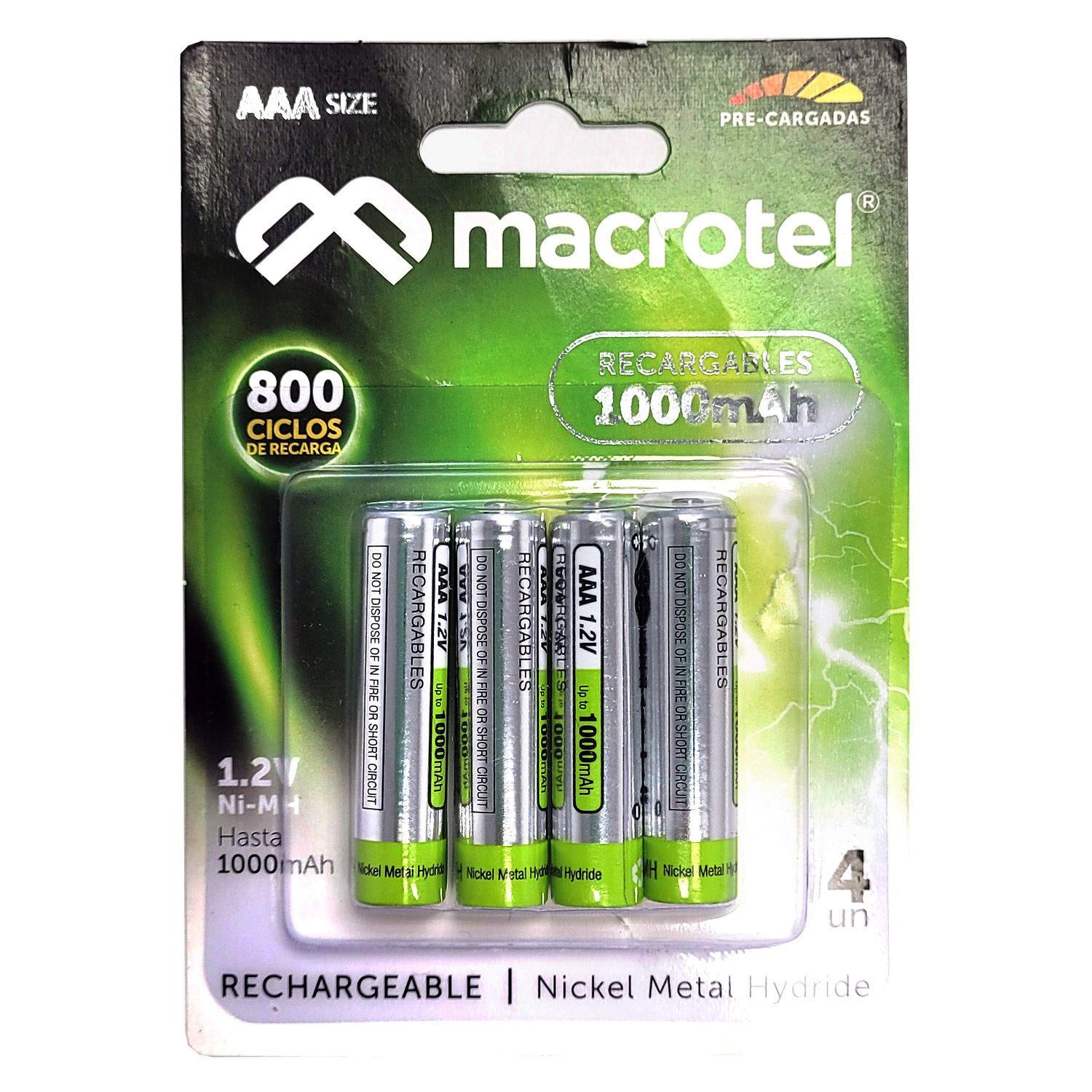 Pilas Recargables Macrotel AAA 1000mAh Pack de 4-0