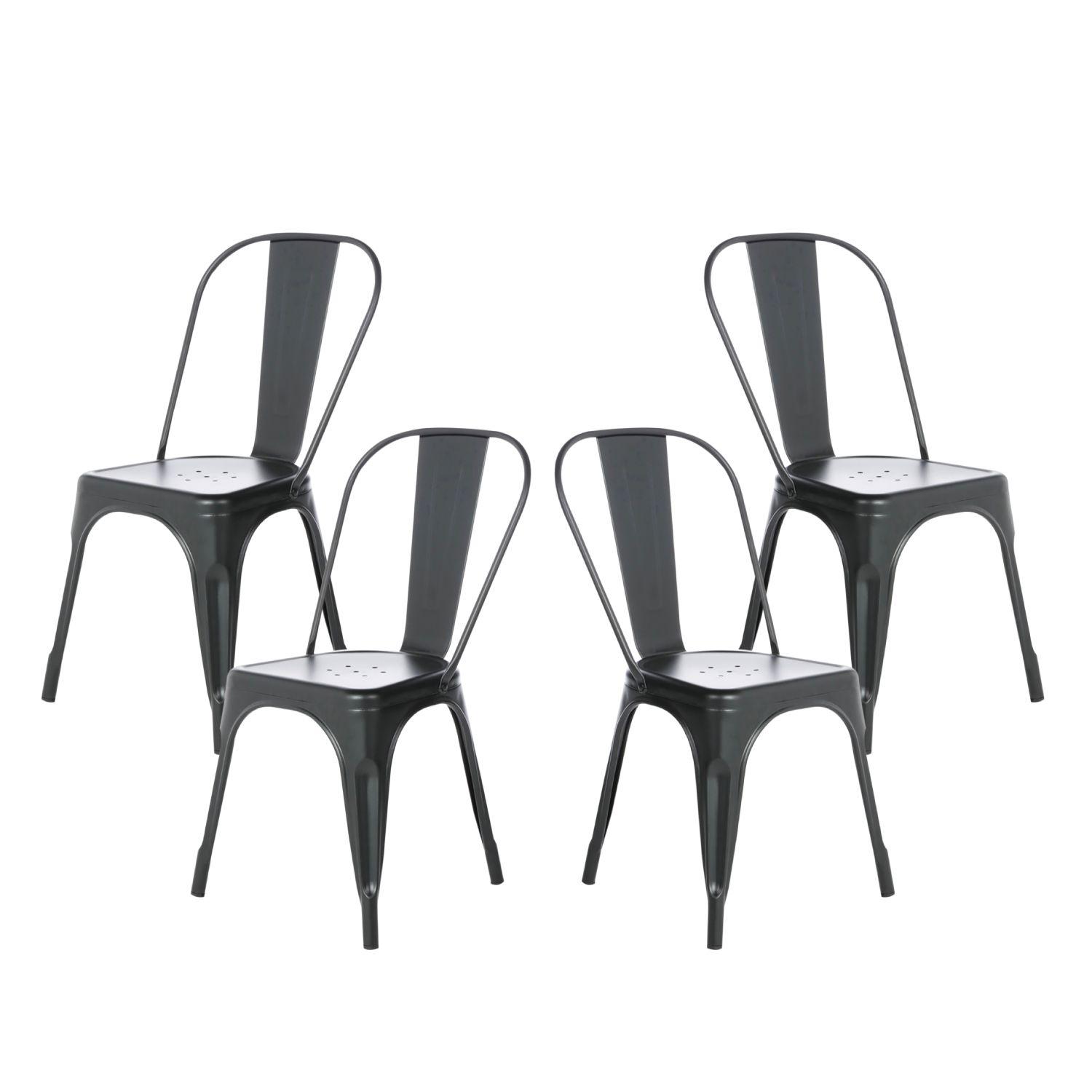 Set De 4 Sillas Áncora De Comedor Tipo Tolix Negras-0