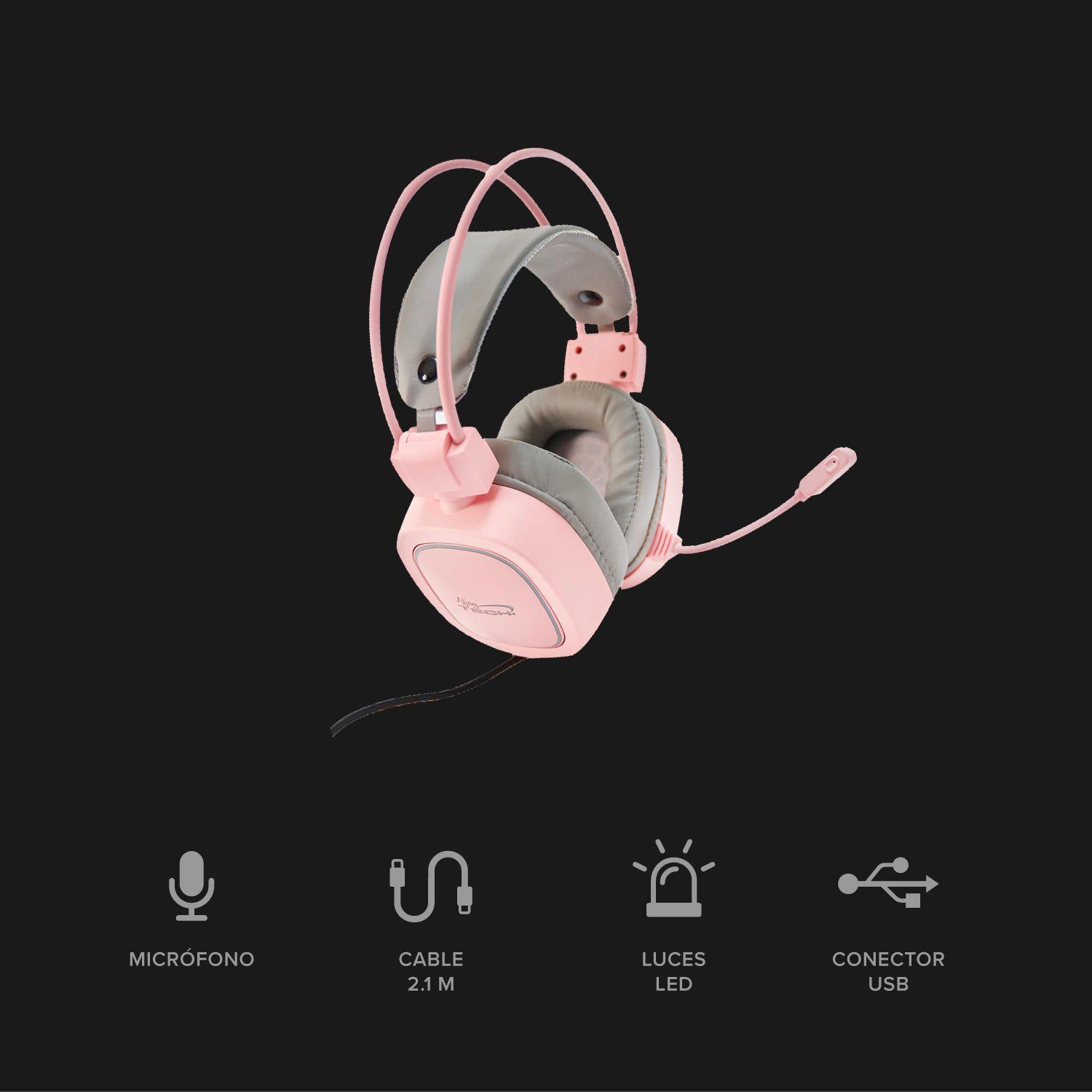 Audífono Gamer Njoytech Rosado Usb V7.1 Retroiluminado Rgb-3