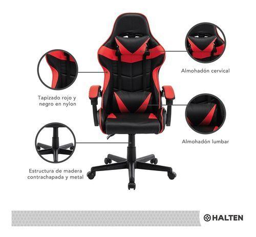 Silla Gamer De Escritorio Halten Ergonómica Negra Y Roja-7