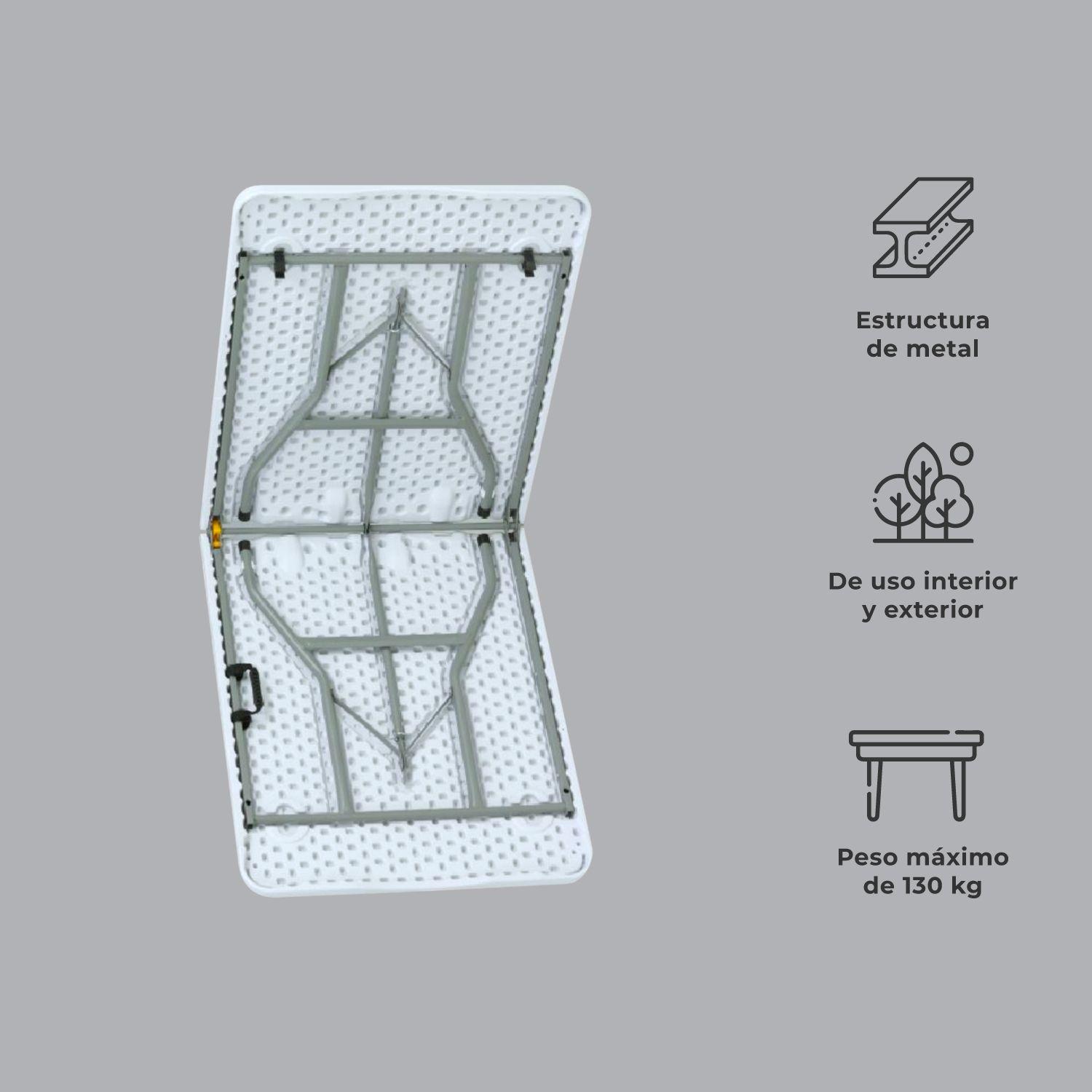 Mesa Plegable Halten Rectangular Tipo Maleta 180 Cm Blanca-1