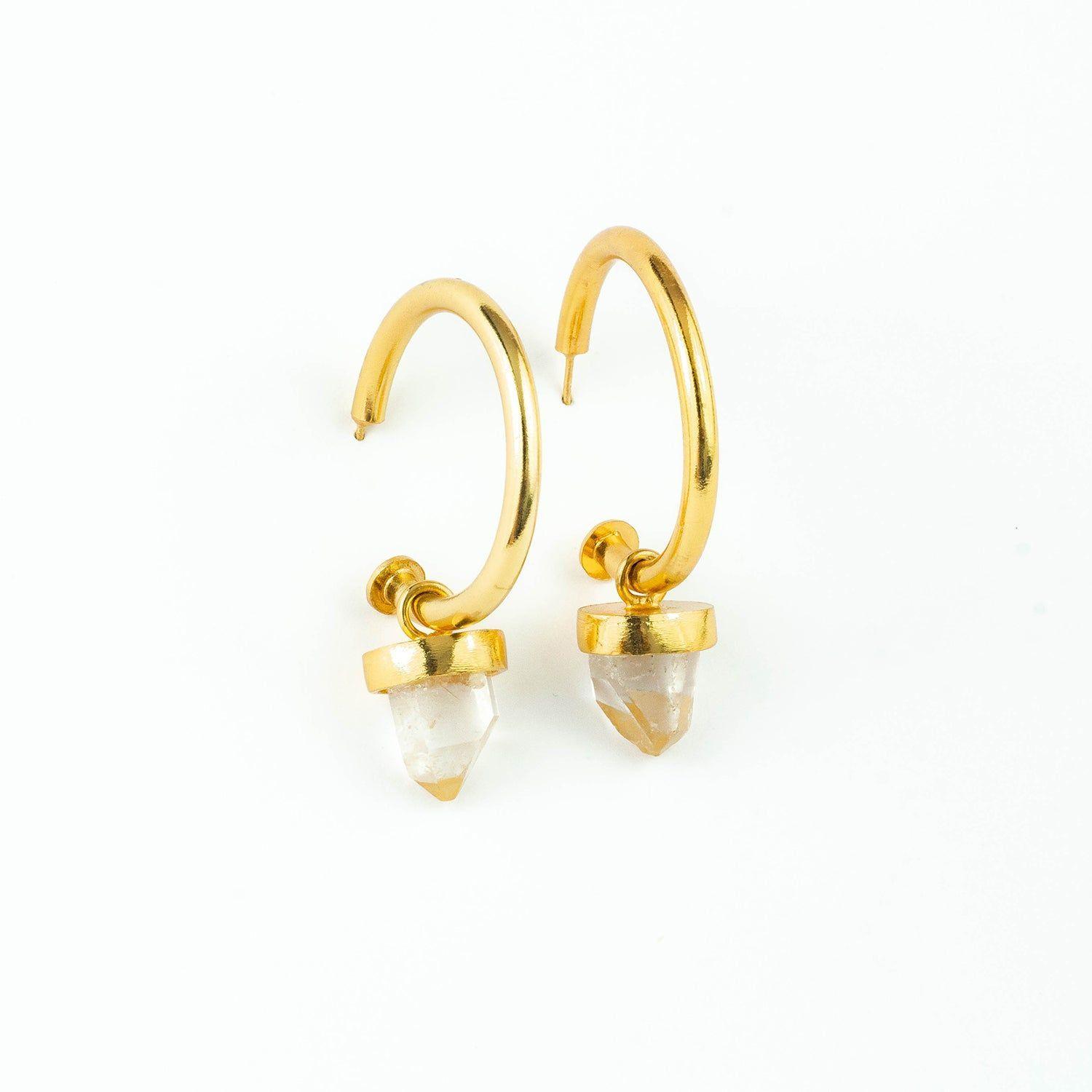 Argollas punta cuarzo cristal XL sin tope-0