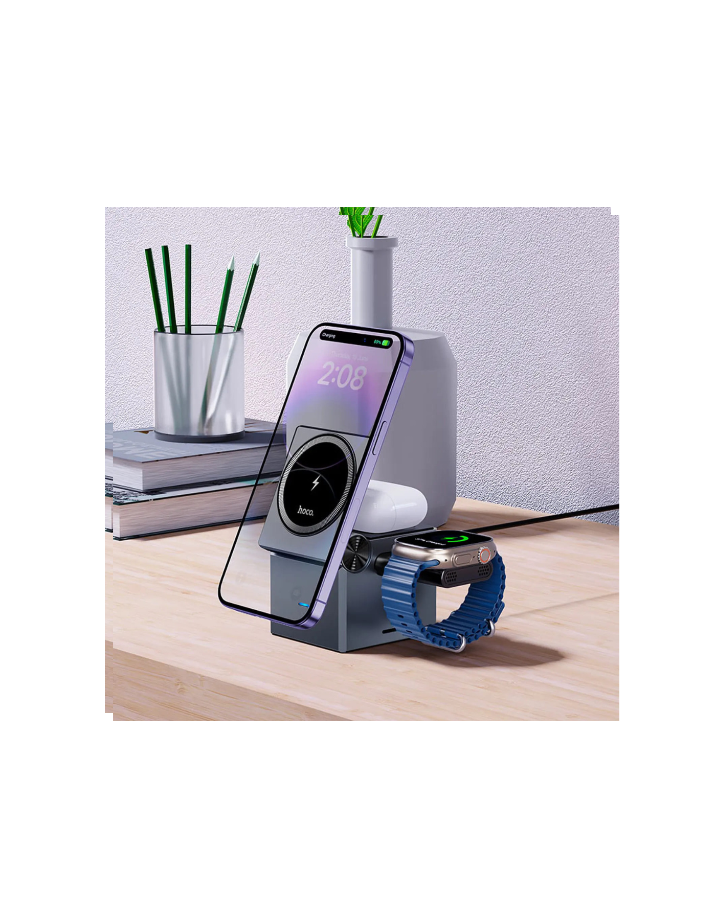 Cargador inal mbrico Hoco CQ8 plegable 3 en 1-5