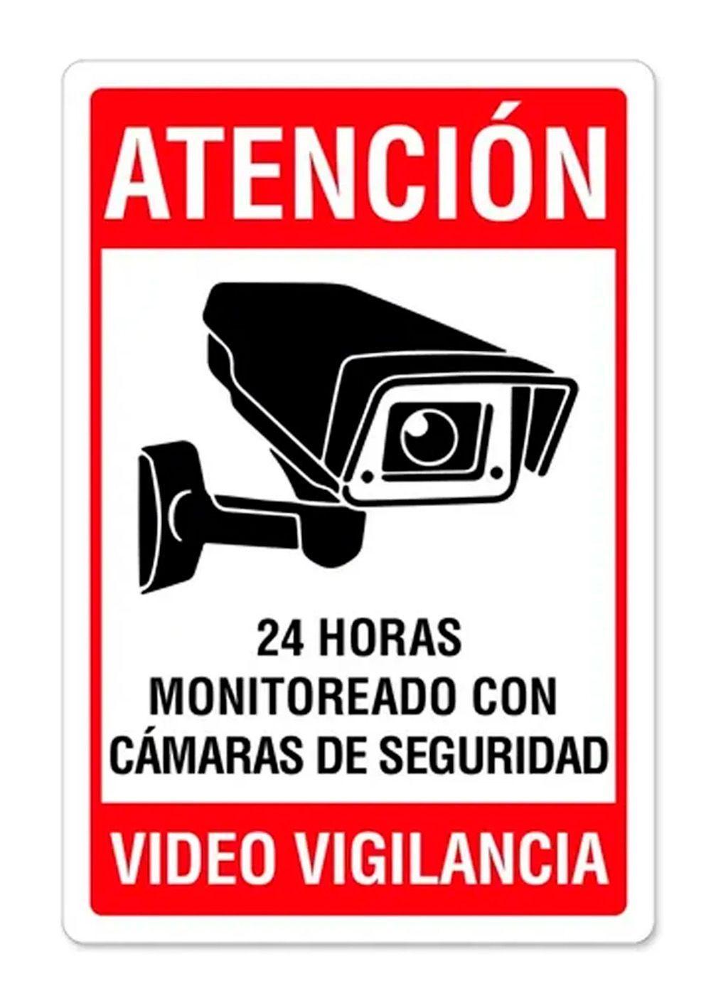 Aviso Video Vigilancia sobre base metalica 20x30 cms-0