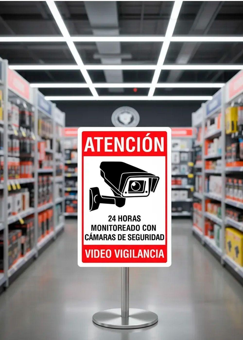 Aviso Video Vigilancia sobre base metalica 20x30 cms-1