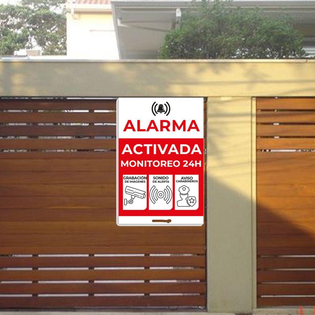 Placa Letrero Cartel Metalico Alarma Activa Disuasivo 30x20-1
