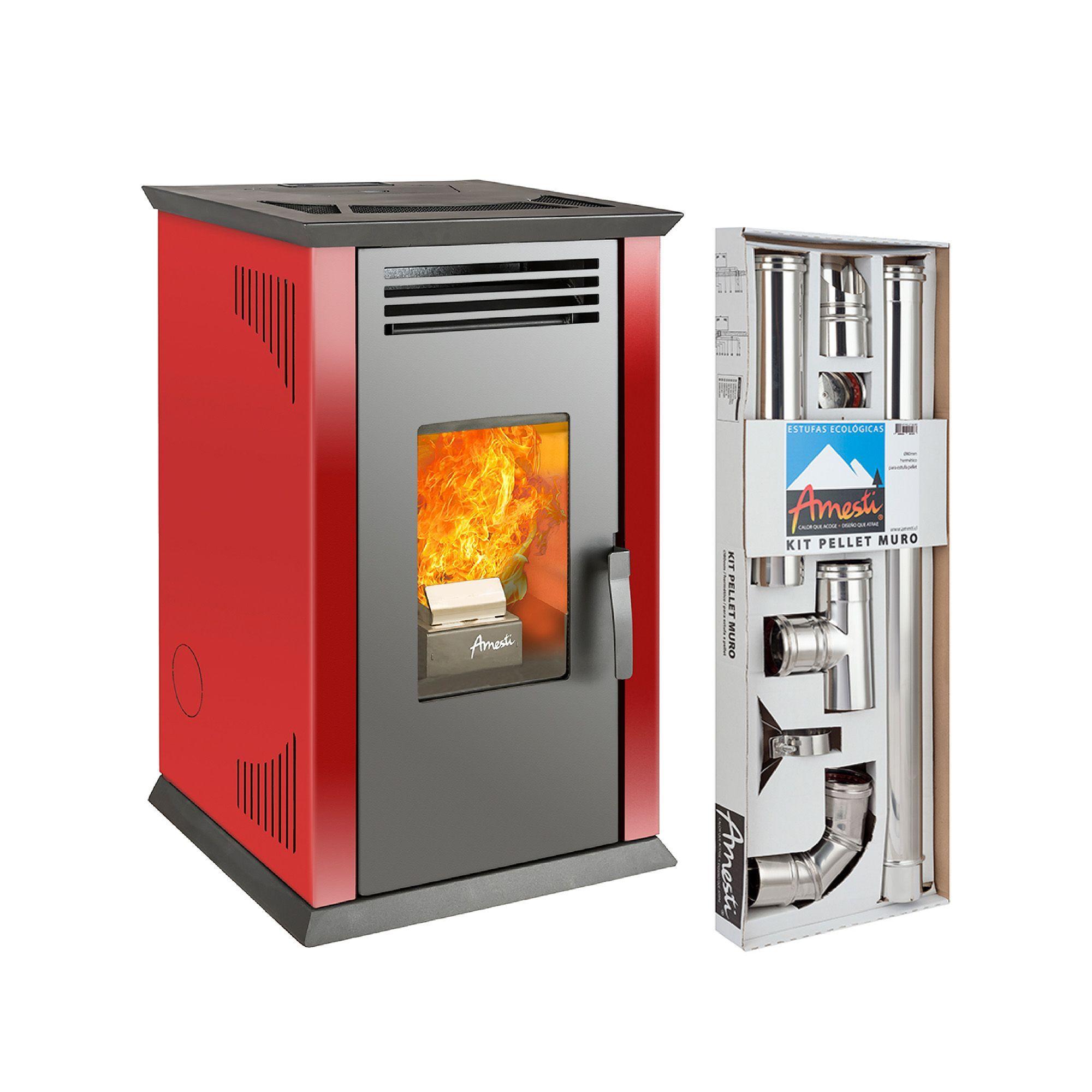 COMBO CALEFACTOR A PELLET ITALY 8100 ROJO AMESTI+KIT PELLET MURO-0