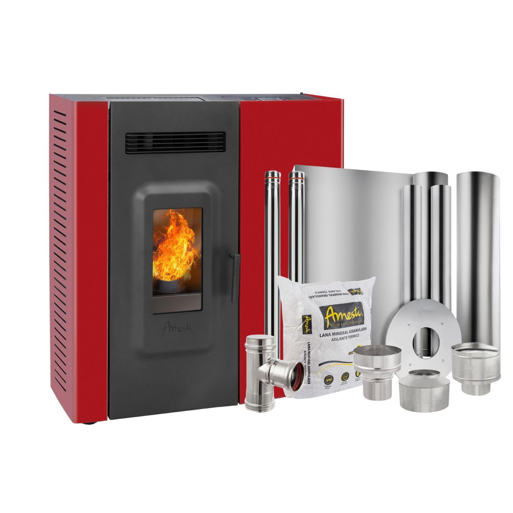 Estufa a pellet Slim 9000 Roja + Kit Inst. Techo-0
