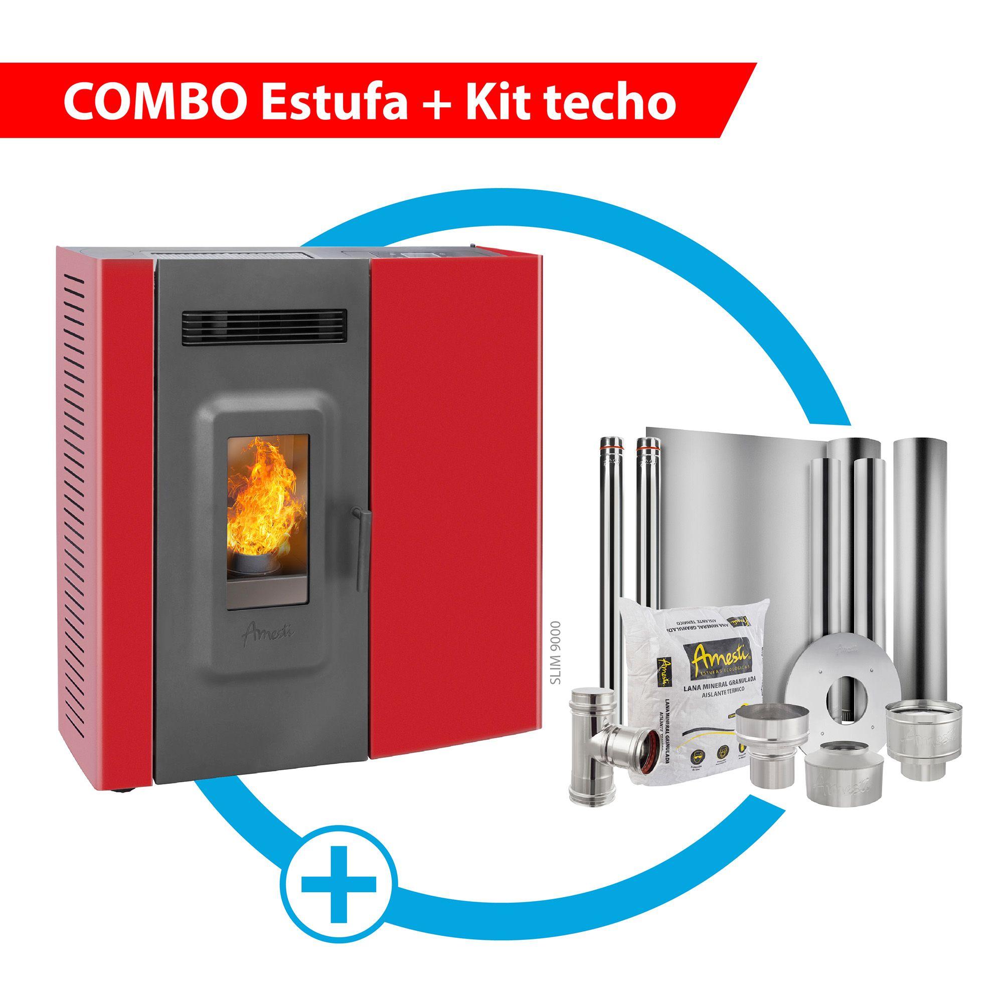 Estufa a pellet Slim 9000 Roja + Kit Inst. Techo-0