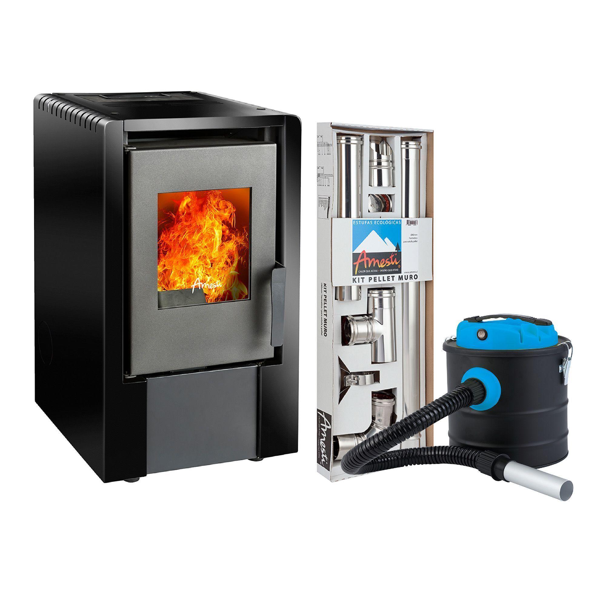 COMBO CALEFACTOR A PELLET ITALY 6100 NEGRA AMESTI +KIT PELLET MURO+ASPIRADORA CENIZAS-0