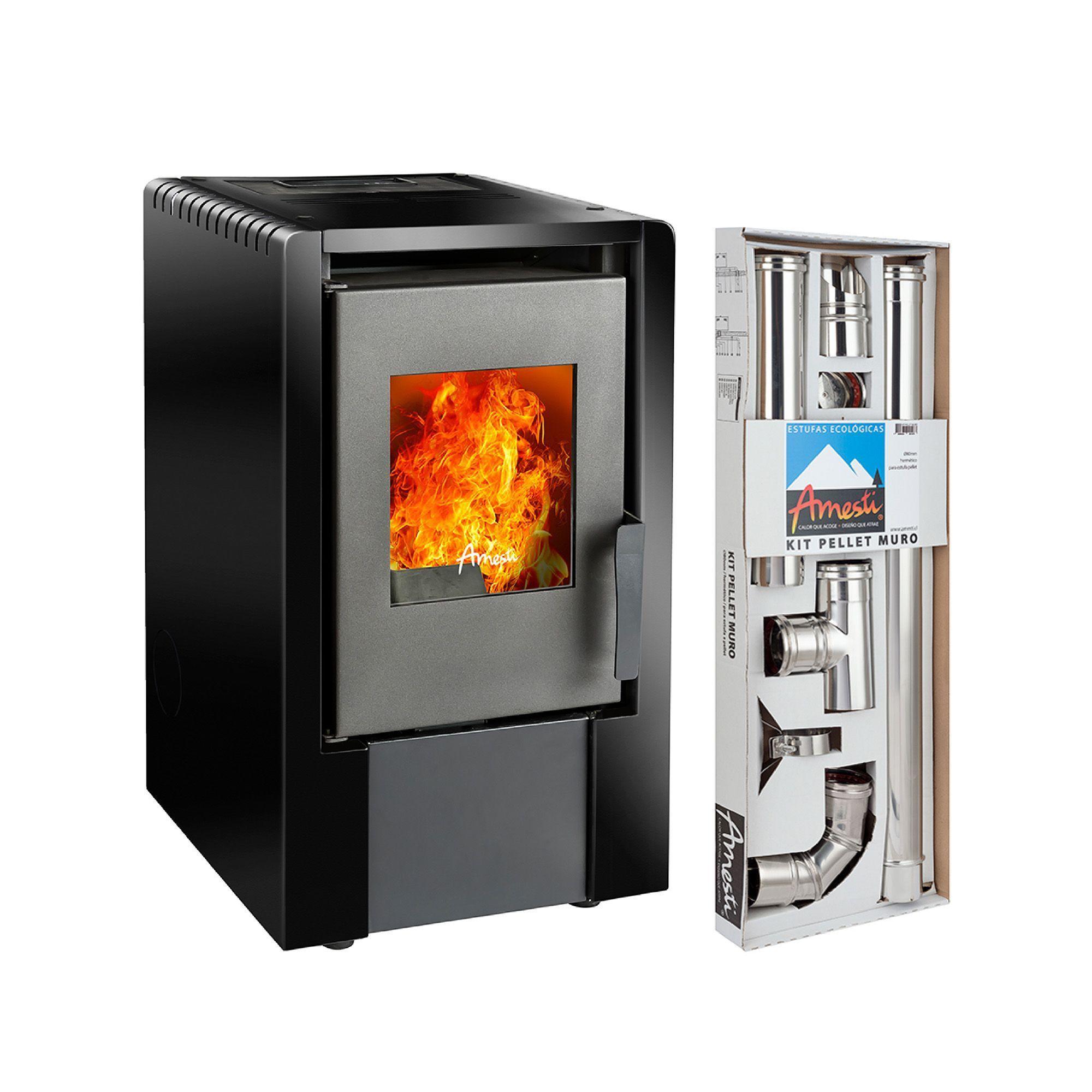 COMBO CALEFACTOR A PELLET ITALY 6100 NEGRA AMESTI +KIT PELLET MURO+ASPIRADORA CENIZAS-2