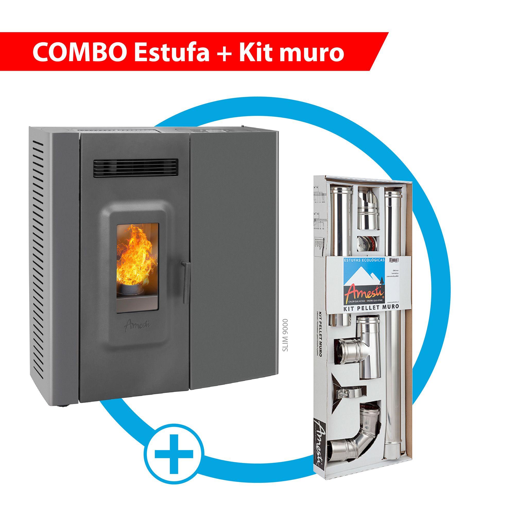 Estufa a pellet Slim 9000 Negra + Kit Inst. Muro-0