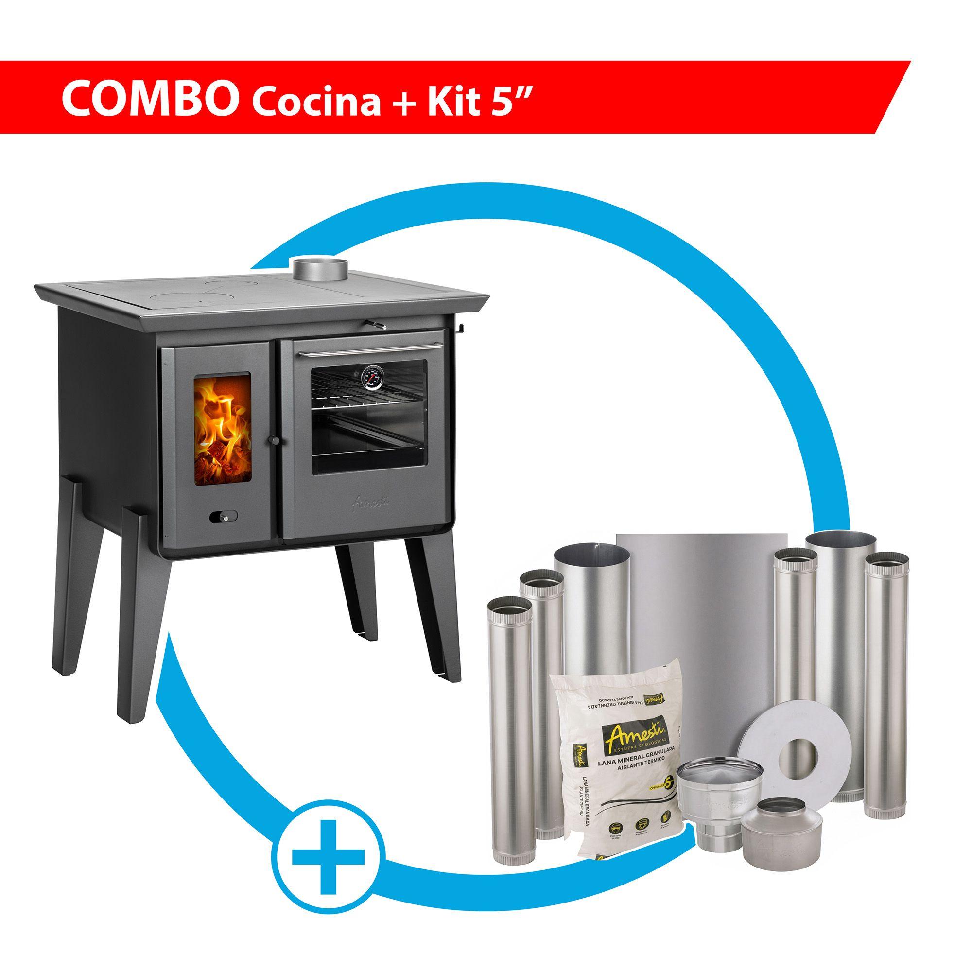 COMBO COCINA A LEÑA COMBUSTION LENTA ALMA + KIT INSTALACIÓN 5"-0