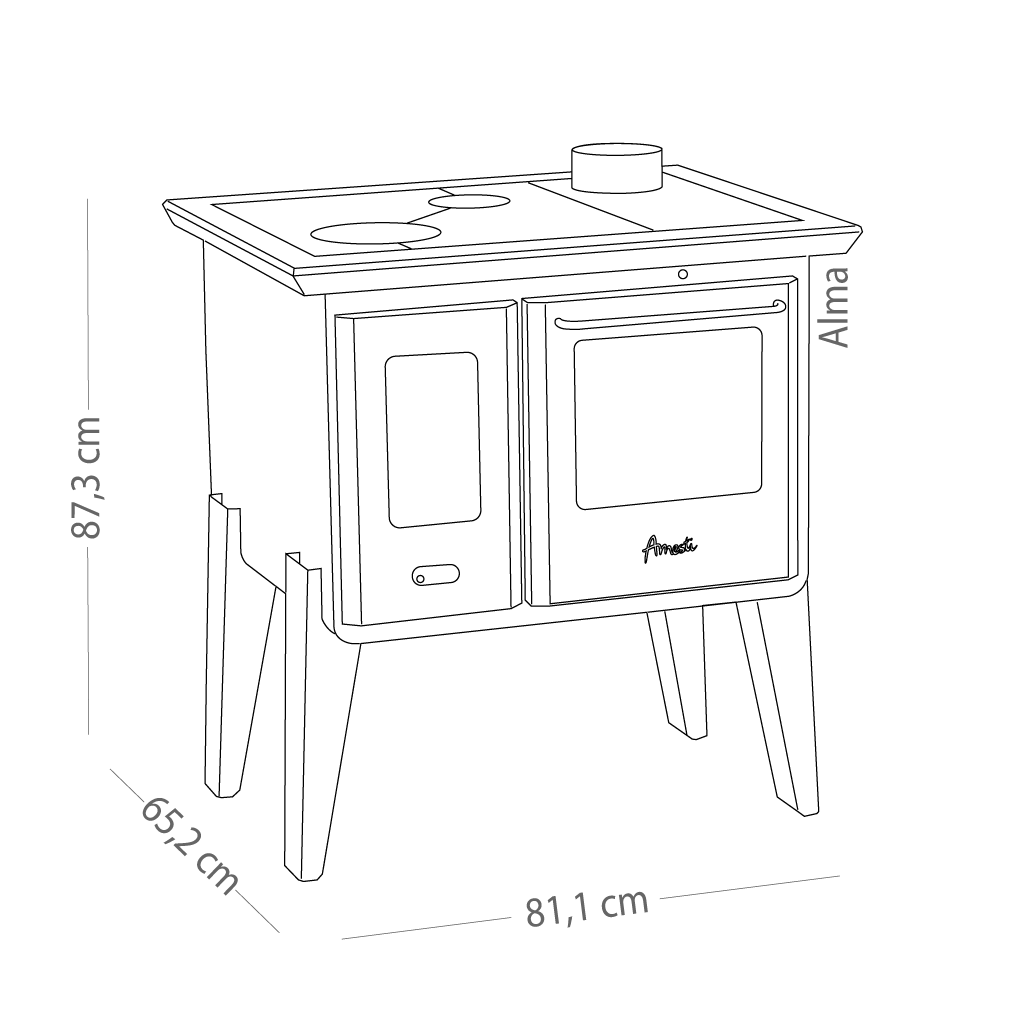 COMBO COCINA A LEÑA COMBUSTION LENTA ALMA + KIT INSTALACIÓN 5"-3