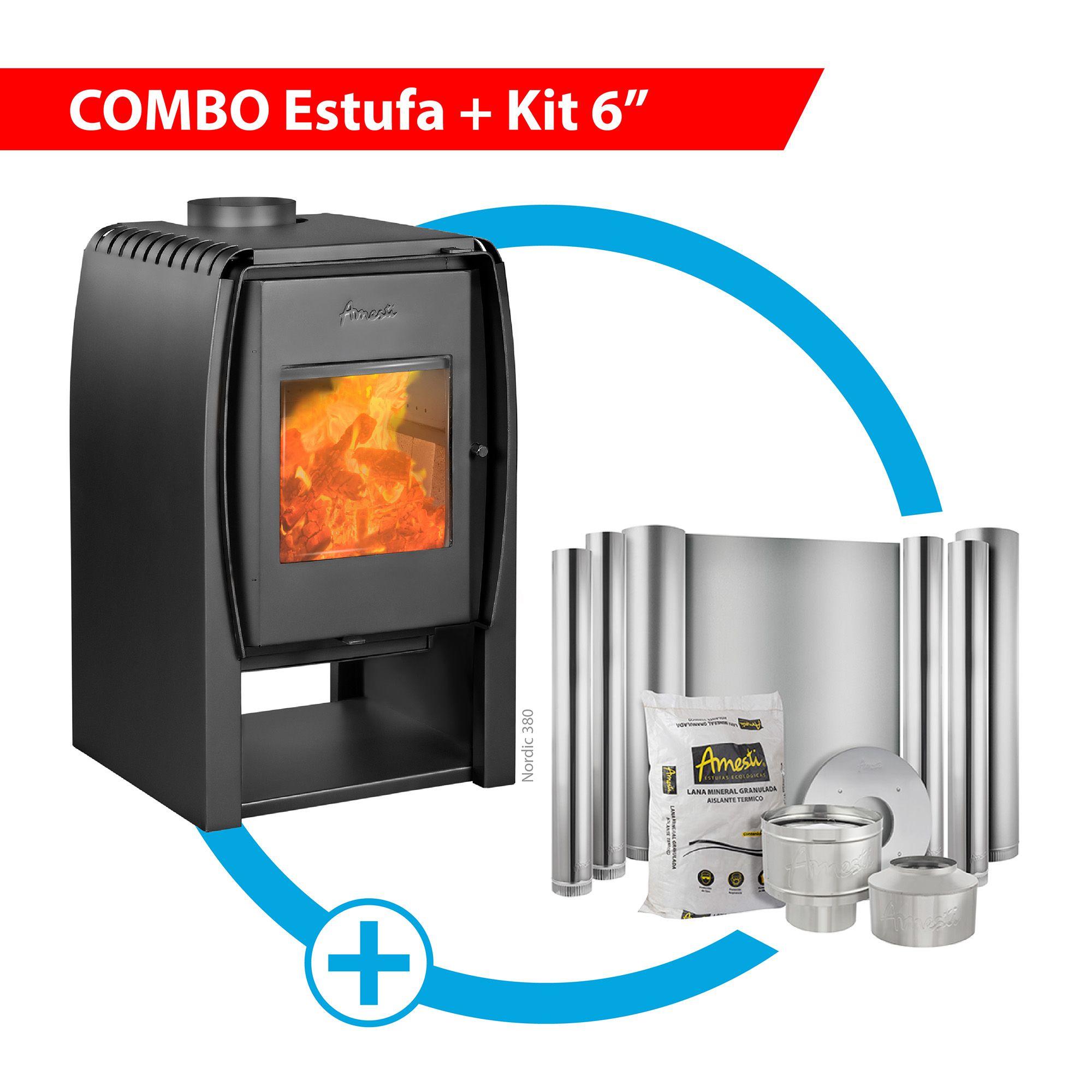 Estufa a leña Nordic 380 + Kit Instalación 6"-0