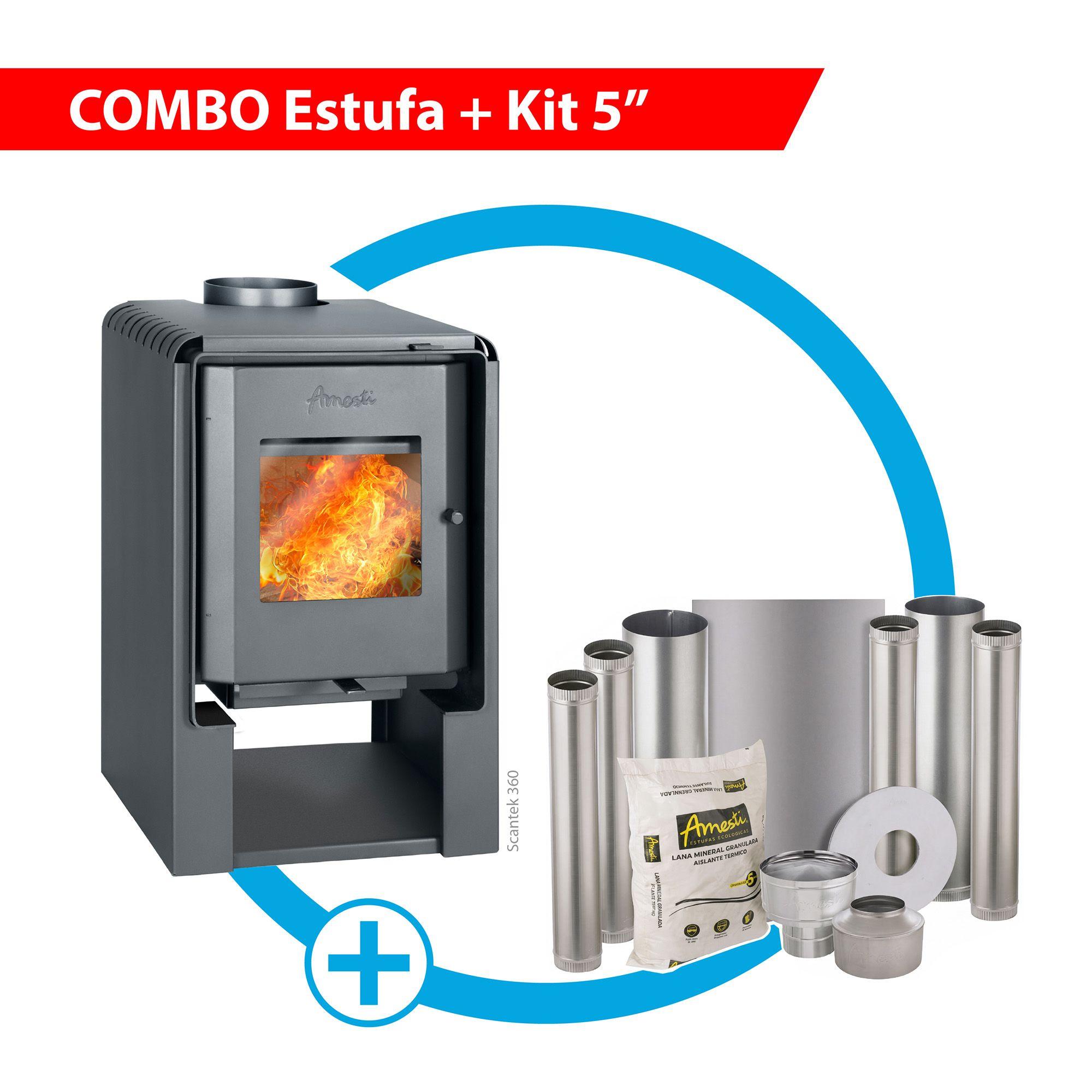Estufa a leña SCANTEK 360 + Kit Instalación 6"-0