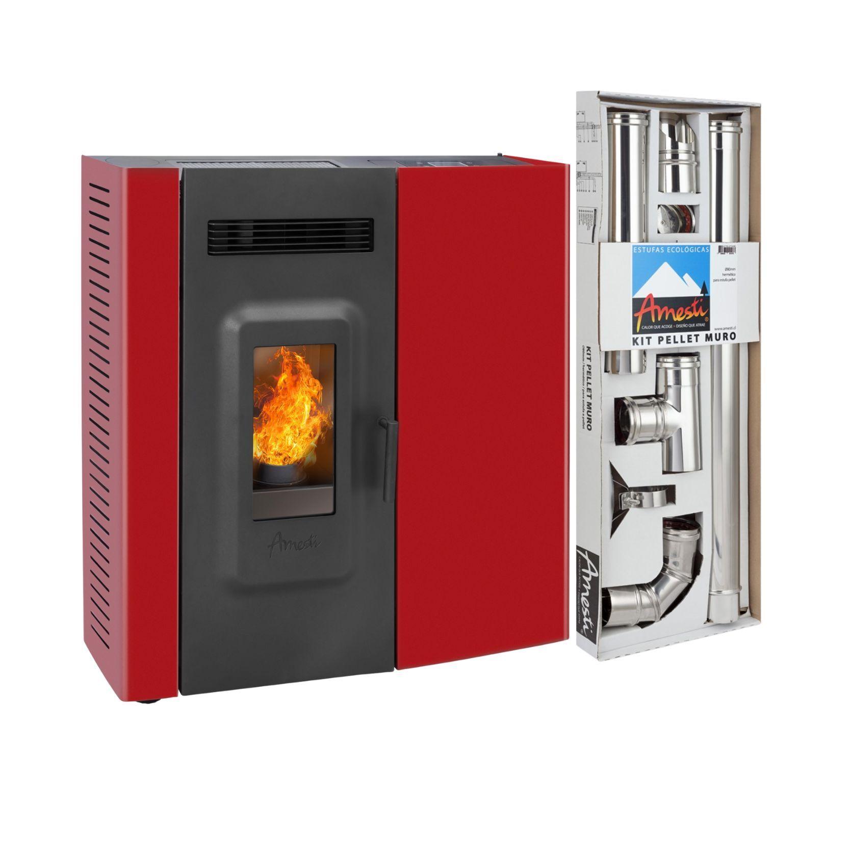 Estufa a pellet Slim 9000 Roja + Kit Inst. Muro-0