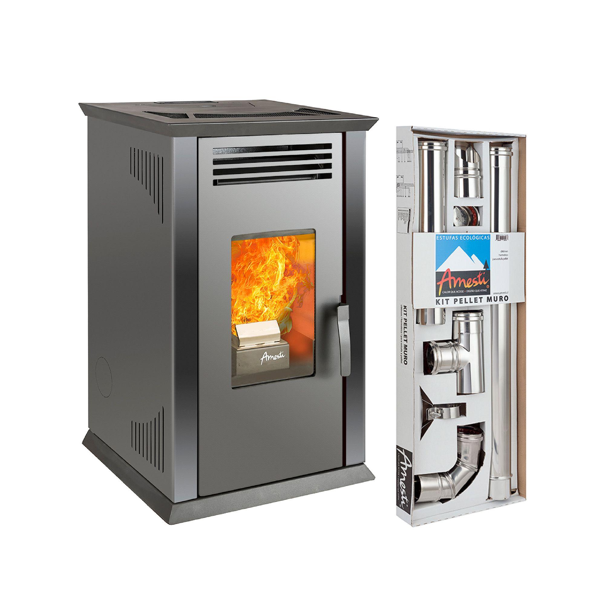Calefactor a Pellet Amesti Italy 8100 Plus Negra + Kit Instalación Muro-0