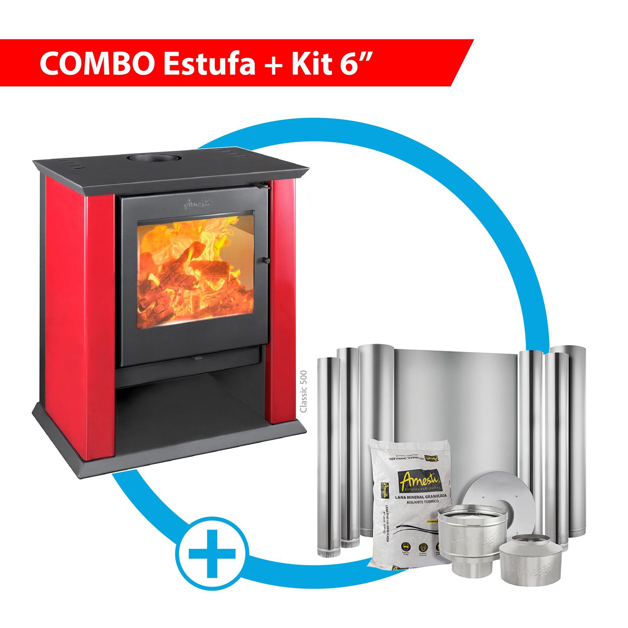 Estufa a leña Classic 500 Roja + Kit Instalación 6"-0