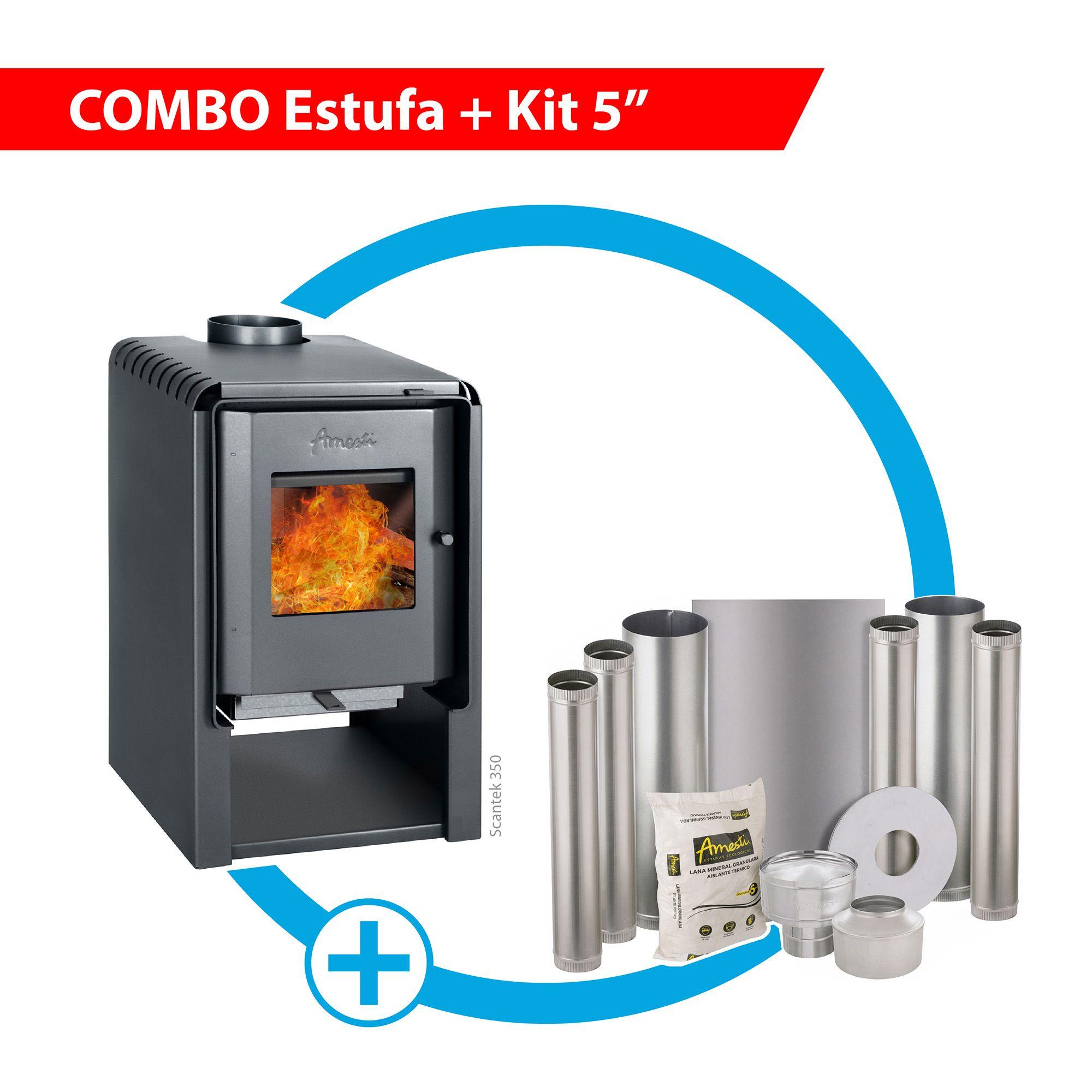 Combo Estufa a leña Scantek 350 + Kit Instalación 5"-0
