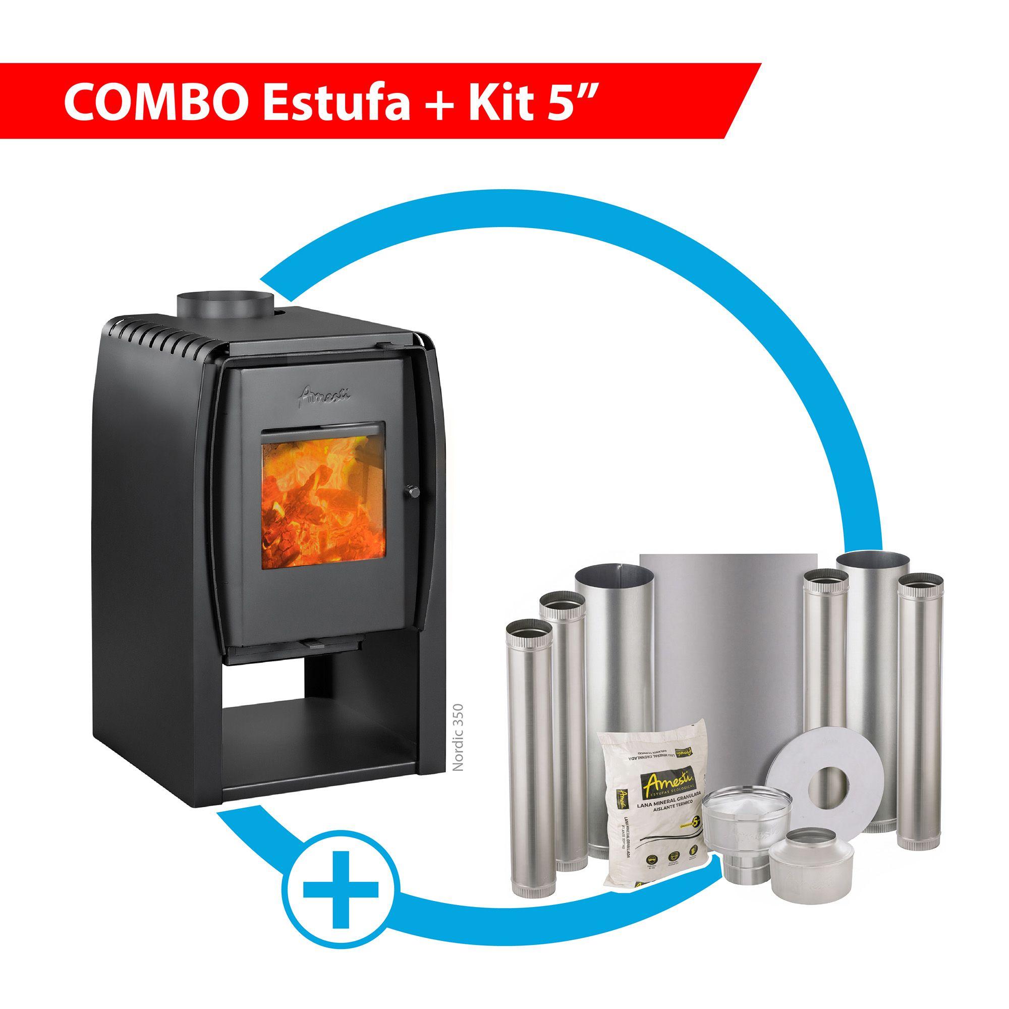 Combo Estufa a Leña Nordic 350 Amesti + Kit Instalación 5"-0