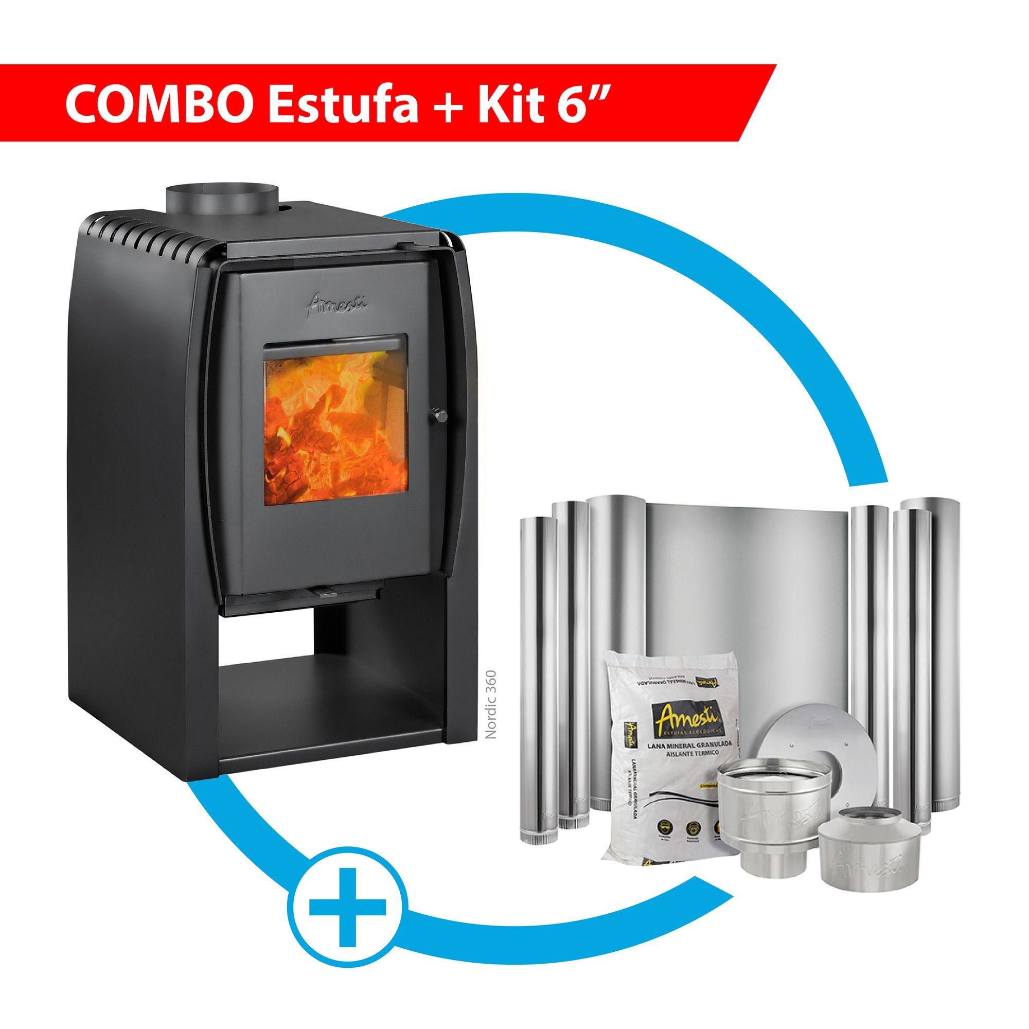 Calefactor a leña Amesti Nordic 360 + KIT Instalación 6"-0